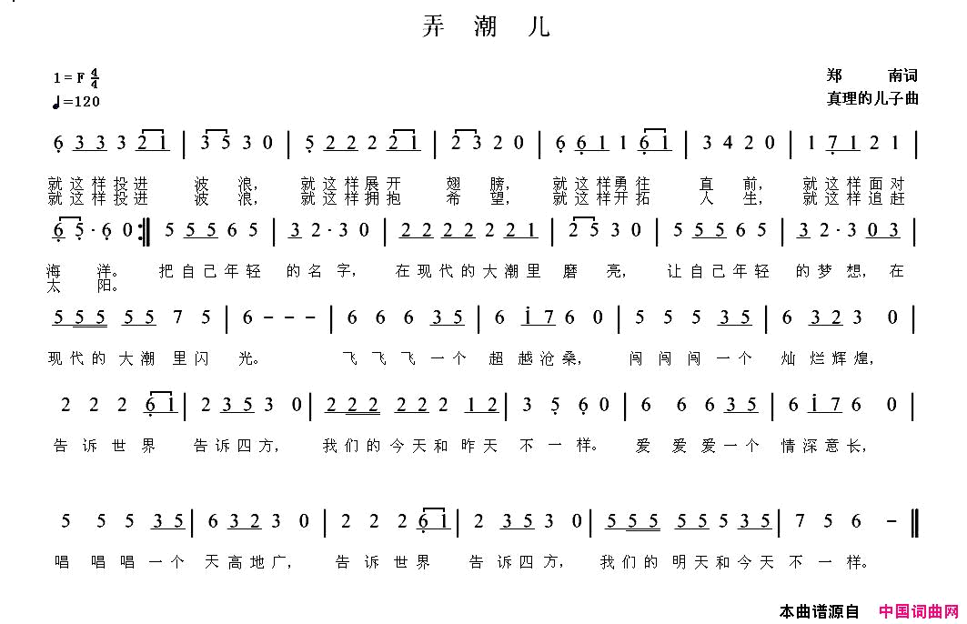 弄潮儿简谱-王禹演唱-郑南/真理的儿子词曲1