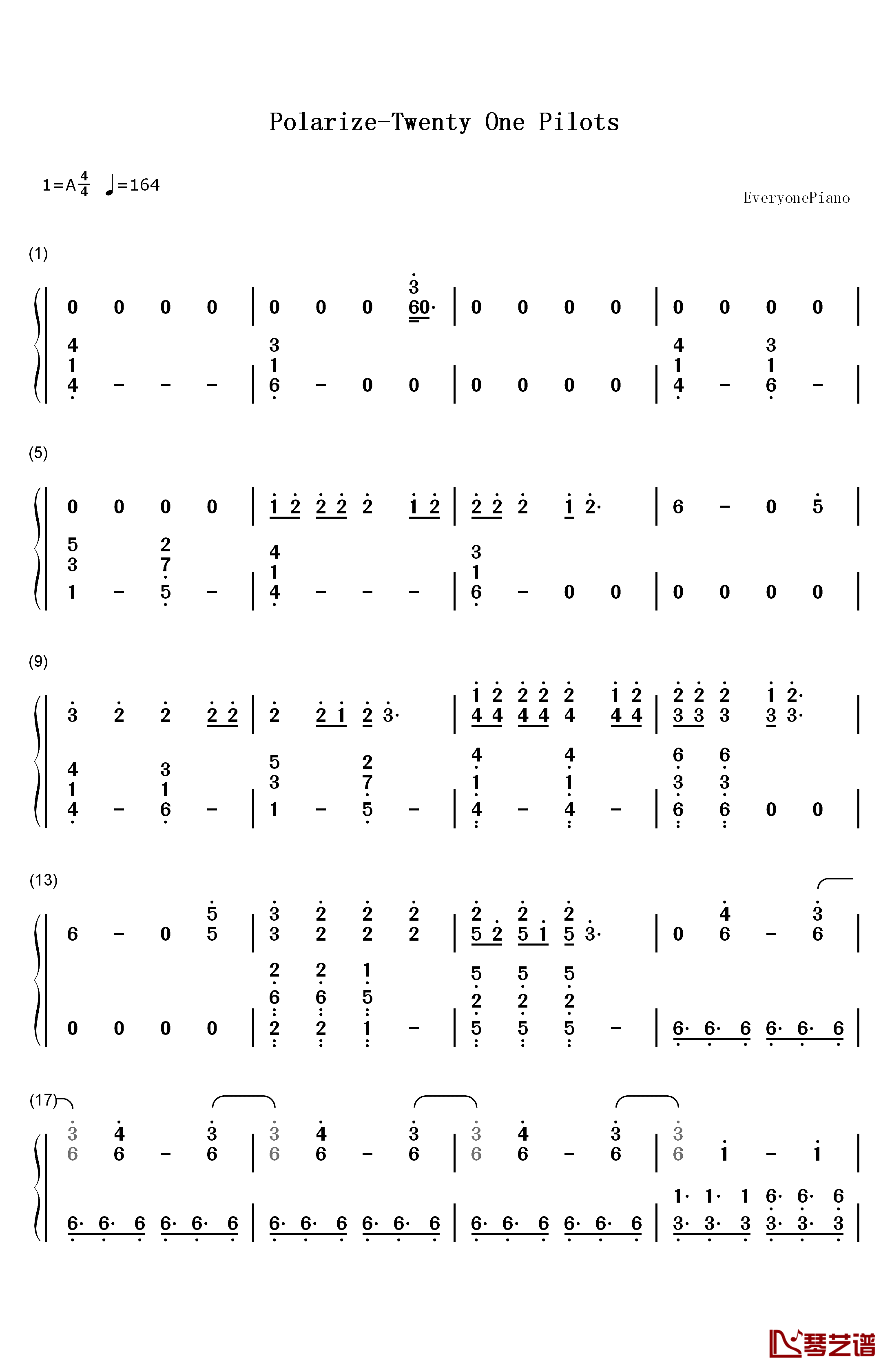 Polarize钢琴简谱-数字双手-Twenty One Pilots1