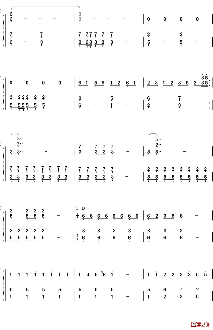 忐忑钢琴简谱-数字双手-龚琳娜2