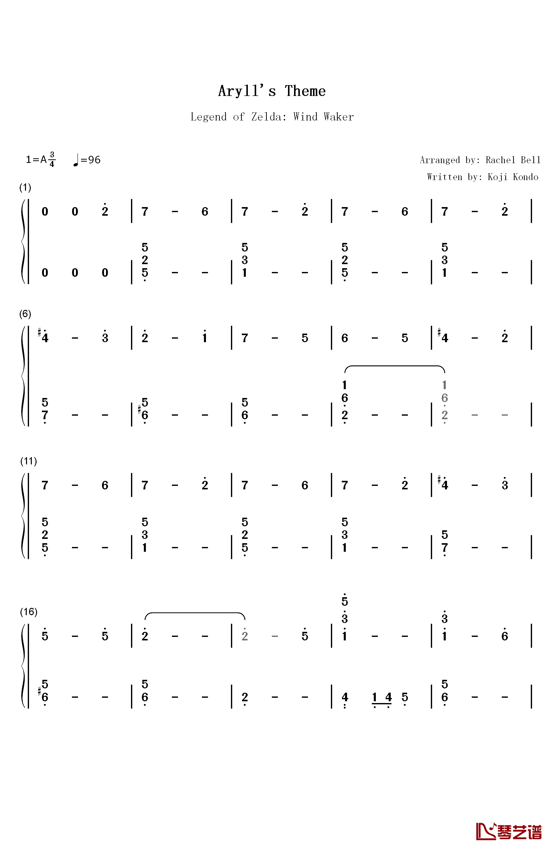 Aryll's Theme钢琴简谱-数字双手-近藤浩治1