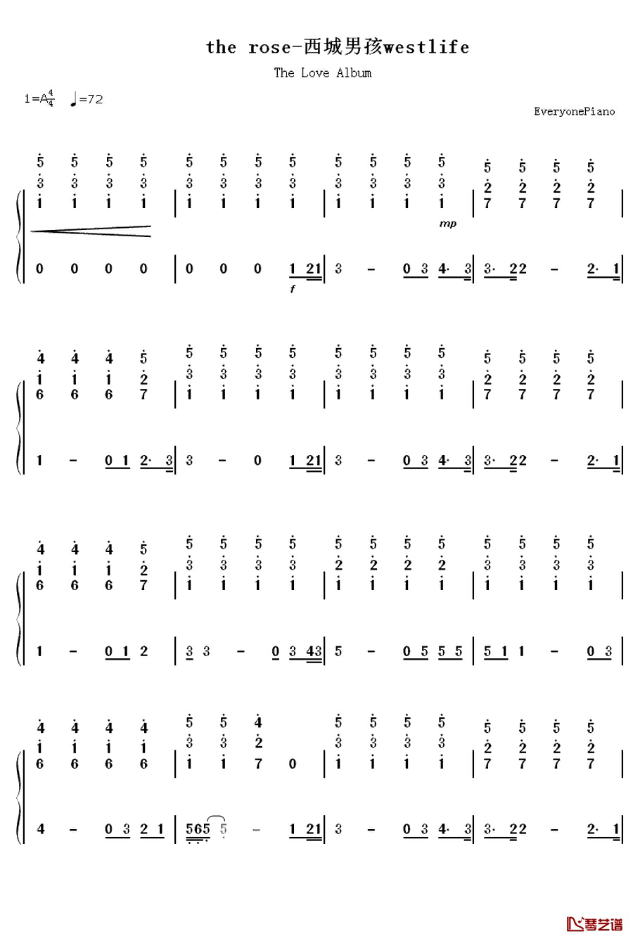 the rose钢琴简谱-数字双手-西城男孩  westlife1