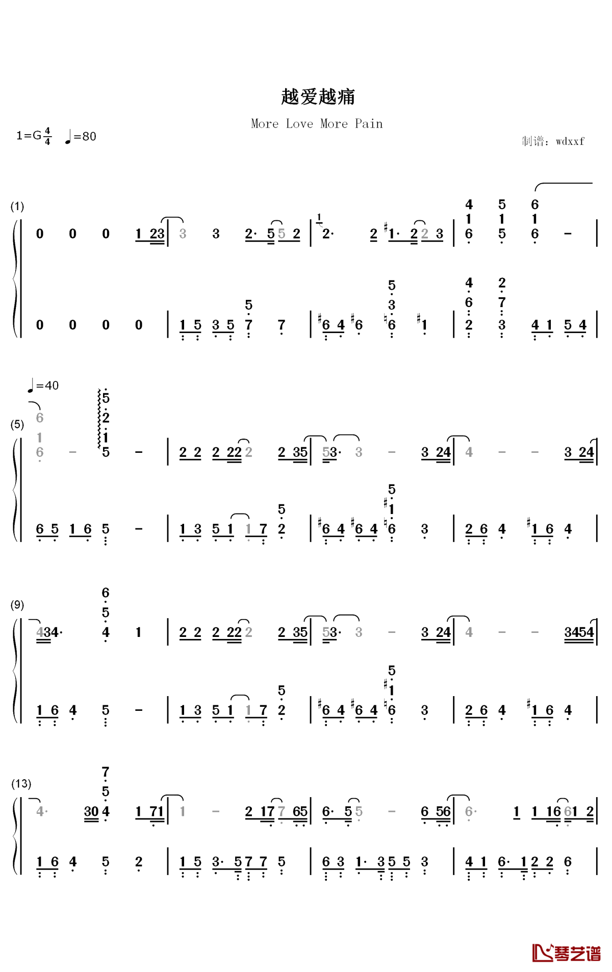 越爱越痛钢琴简谱-数字双手-皮拉瓦·山坡提拉1