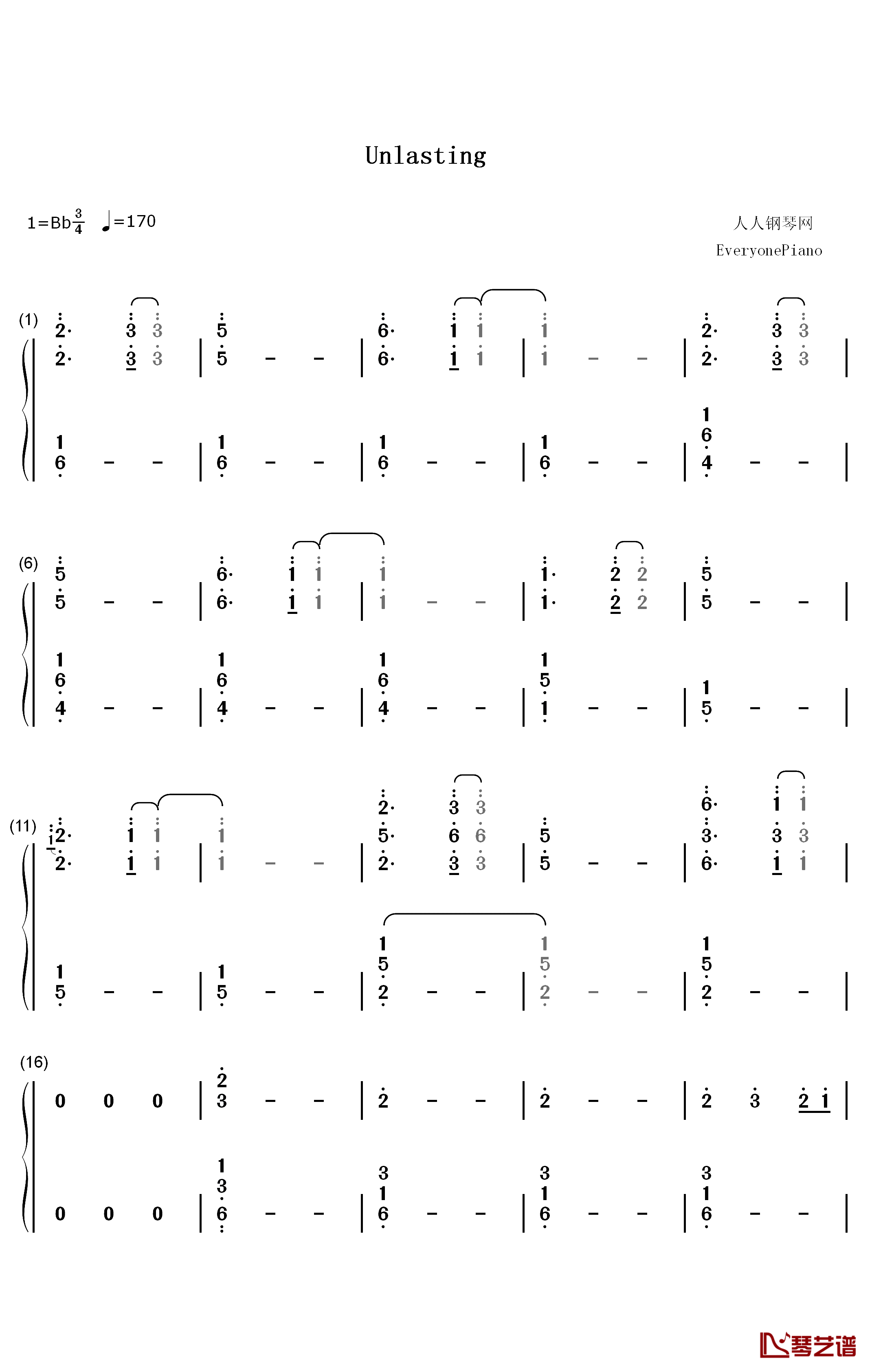 Unlasting钢琴简谱-数字双手-LiSA1