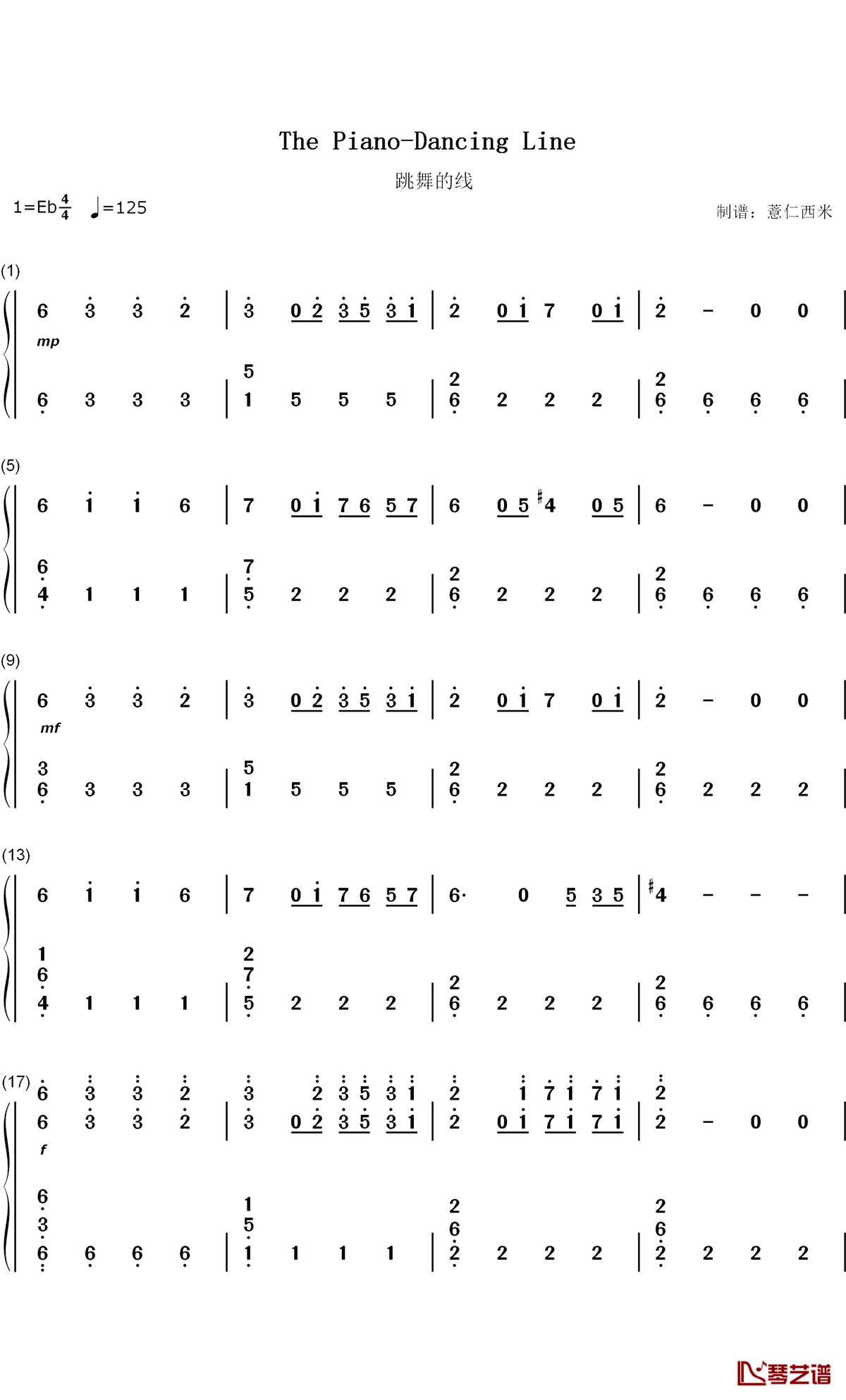 The Piano改编版钢琴简谱-数字双手-猎豹移动公司1