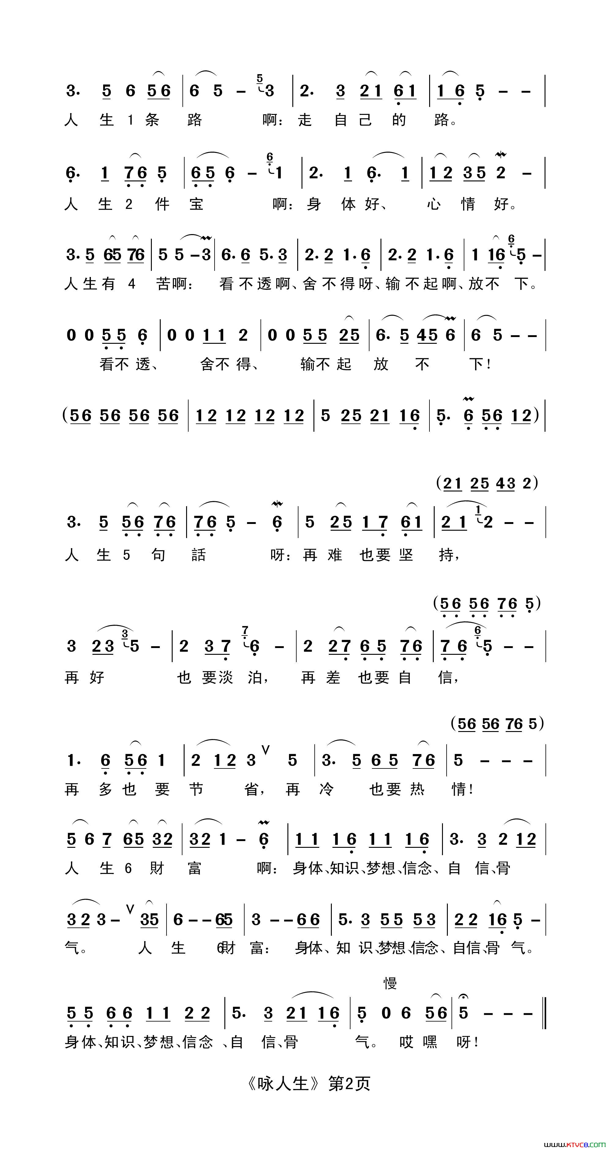 咏人生简谱-心沐演唱-汪文韶/郭克光词曲1