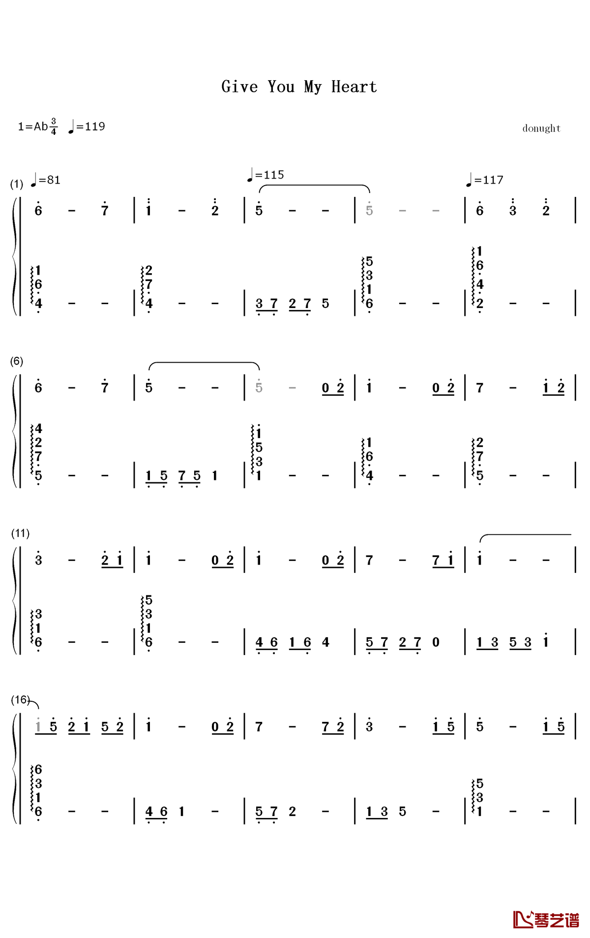 Give You My Heart钢琴简谱-数字双手-IU1