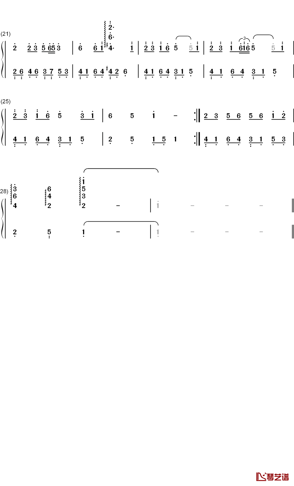 花涧钢琴简谱-数字双手-梁瑶2