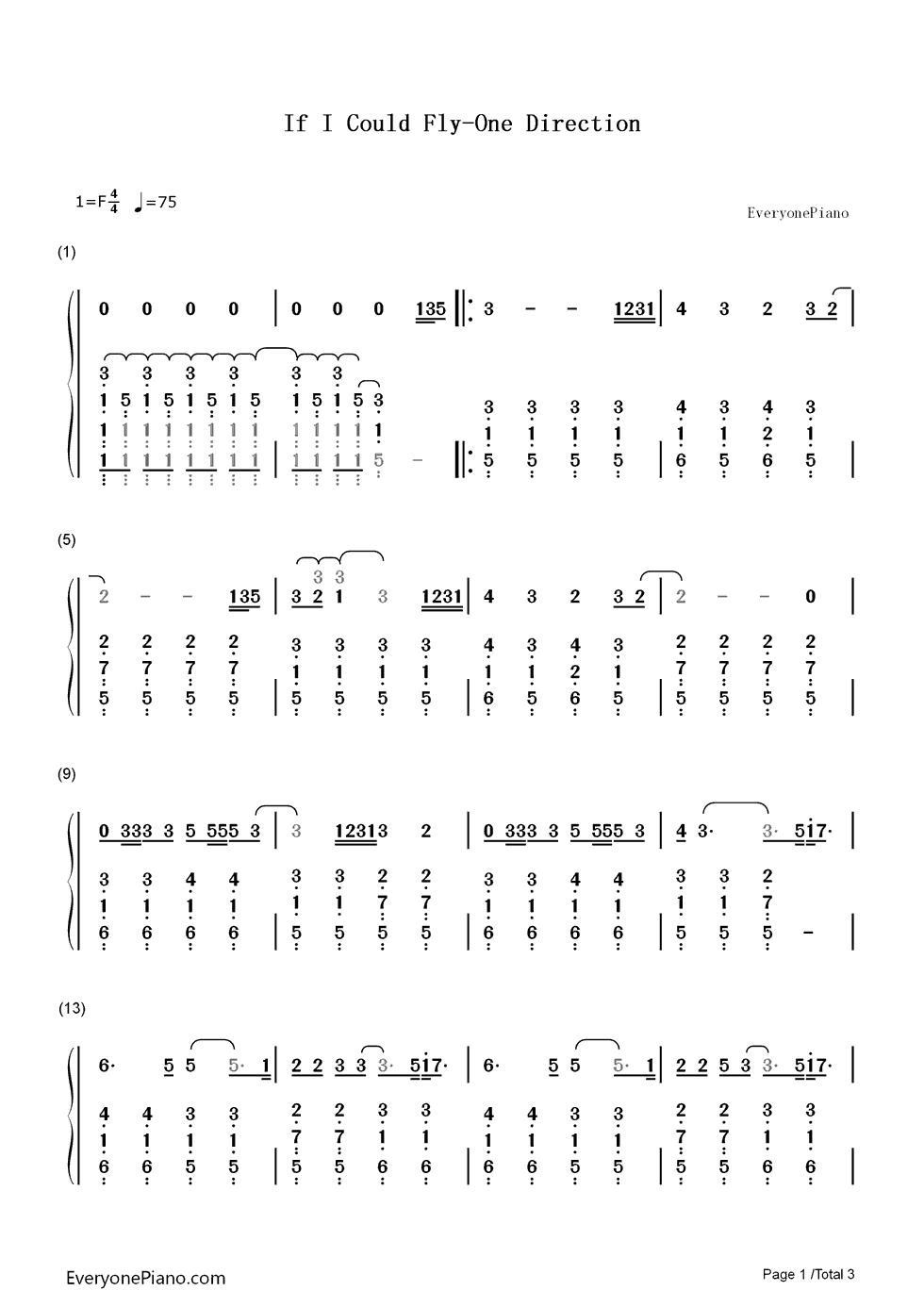 If I Could Fly钢琴简谱-数字双手-One Direction1