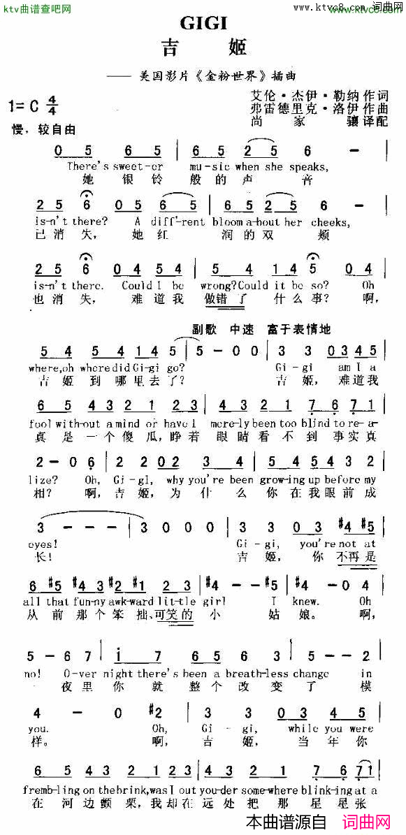 GIGI吉姬中英文对照[美]简谱1