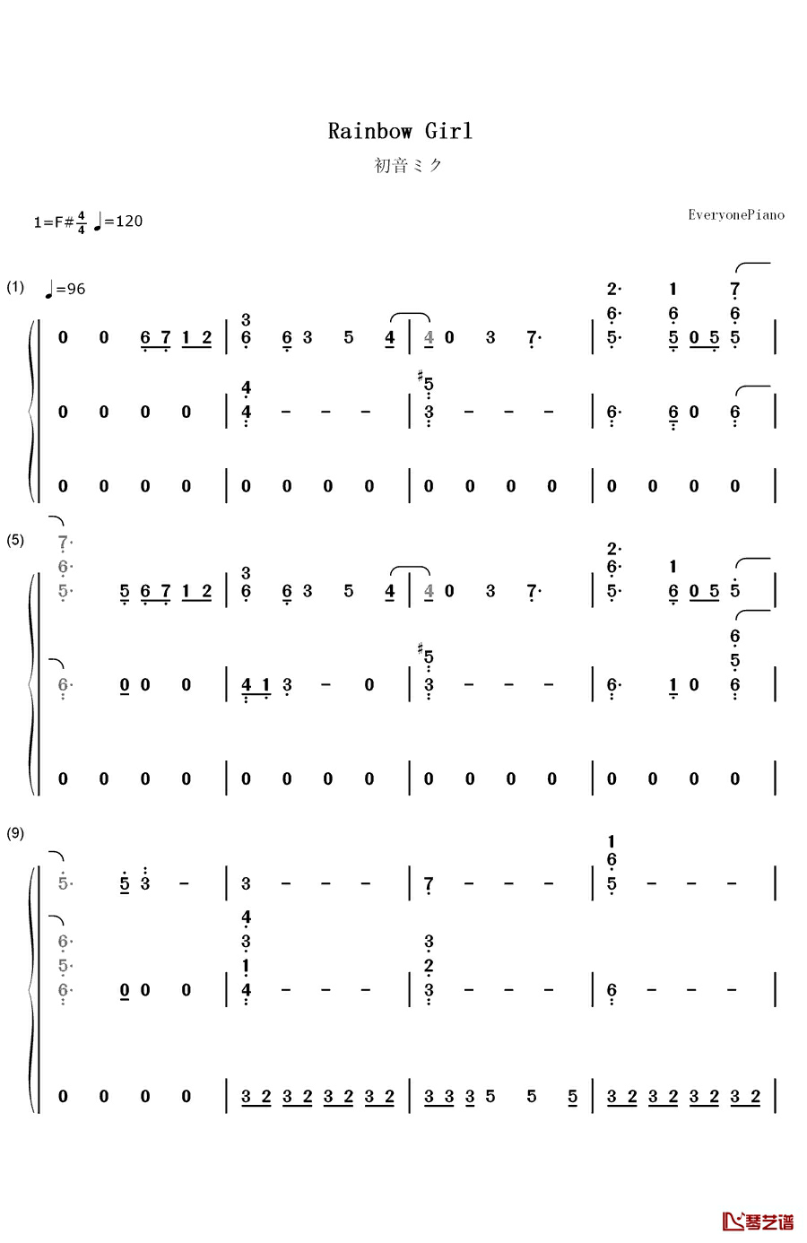 Rainbow Girl钢琴简谱-数字双手-初音ミク1