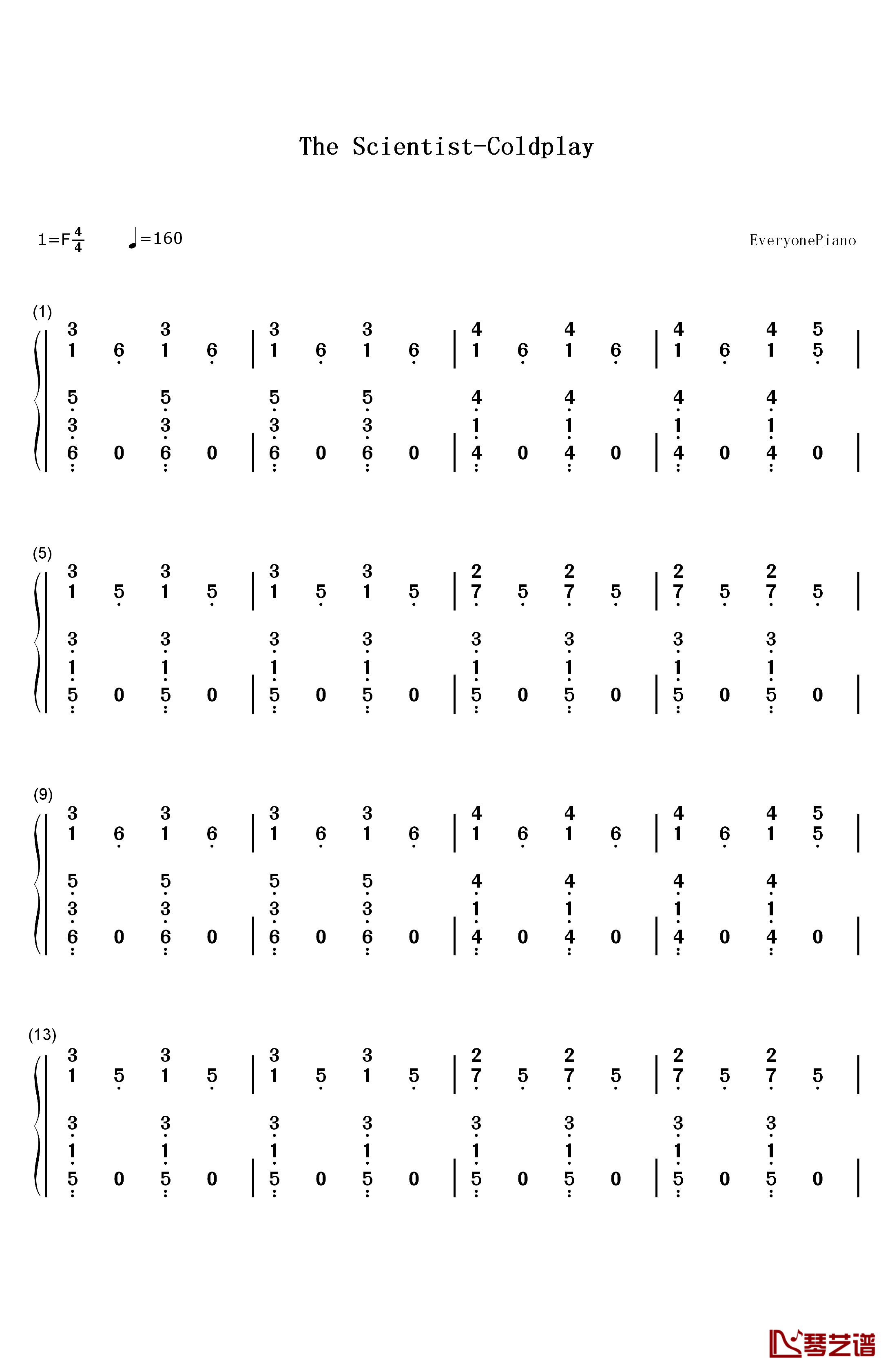 The Scientist钢琴简谱-数字双手-Coldplay1