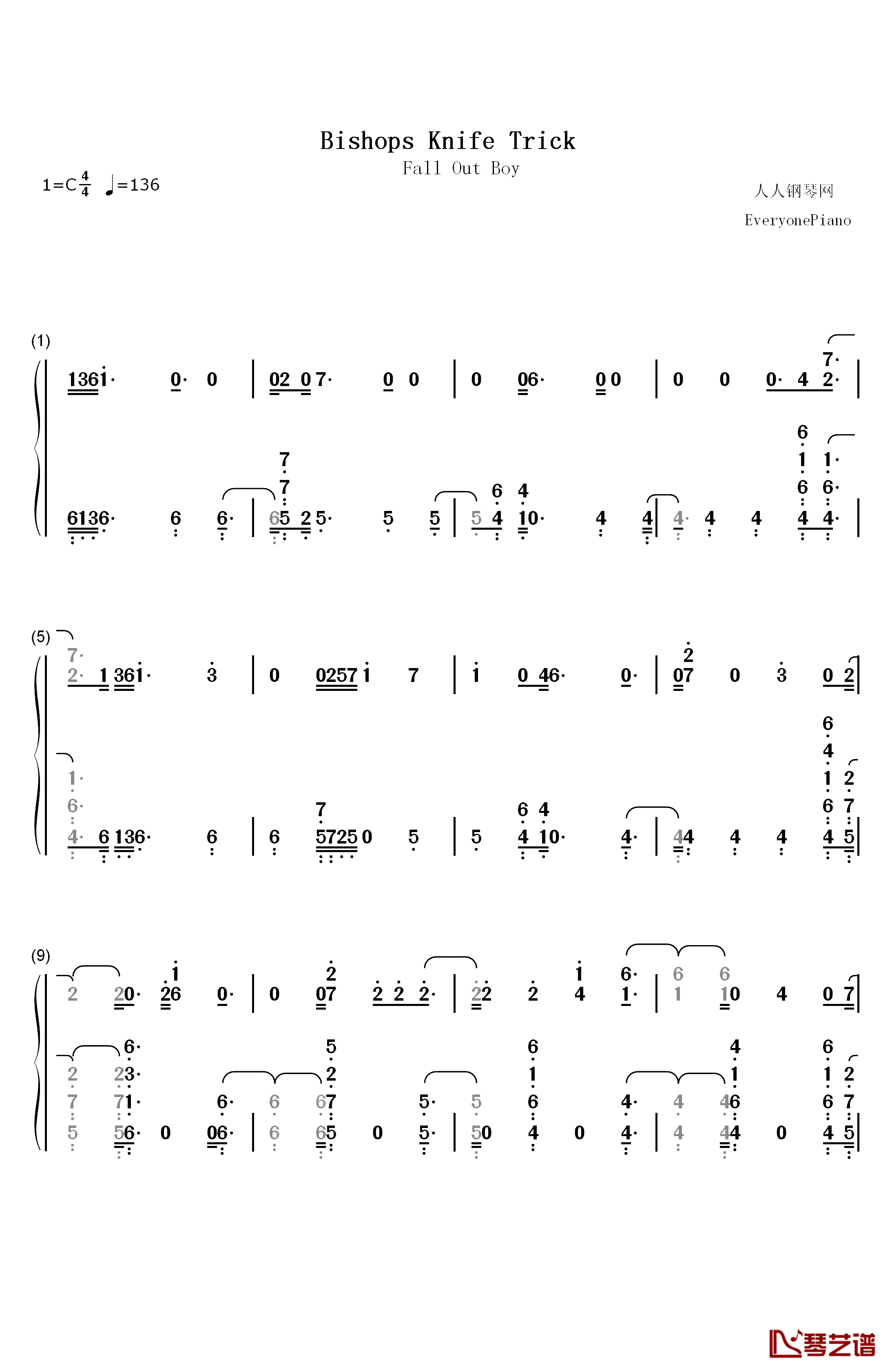 Bishops Knife Trick钢琴简谱-数字双手-Fall Out Boy1