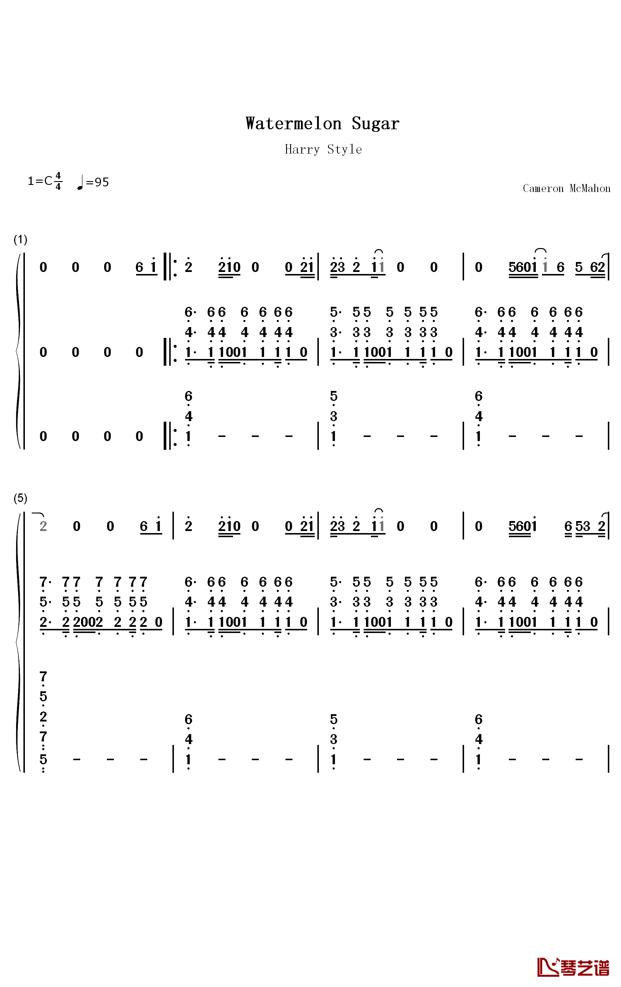 Watermelon Sugar钢琴简谱-数字双手-Harry Styles1
