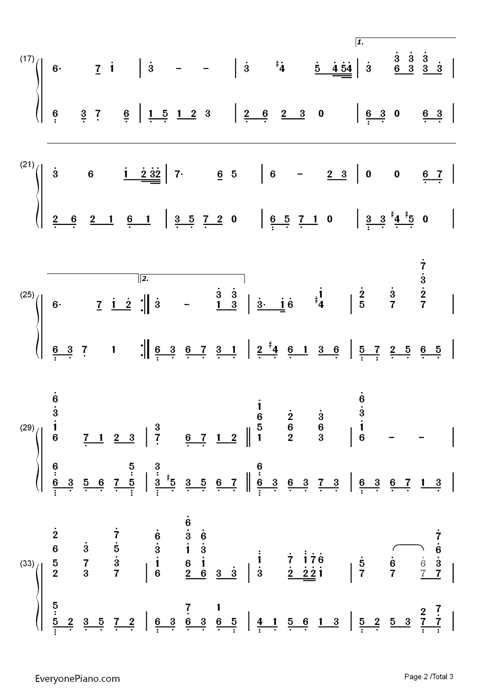 满月钢琴简谱-数字双手-陈思思2