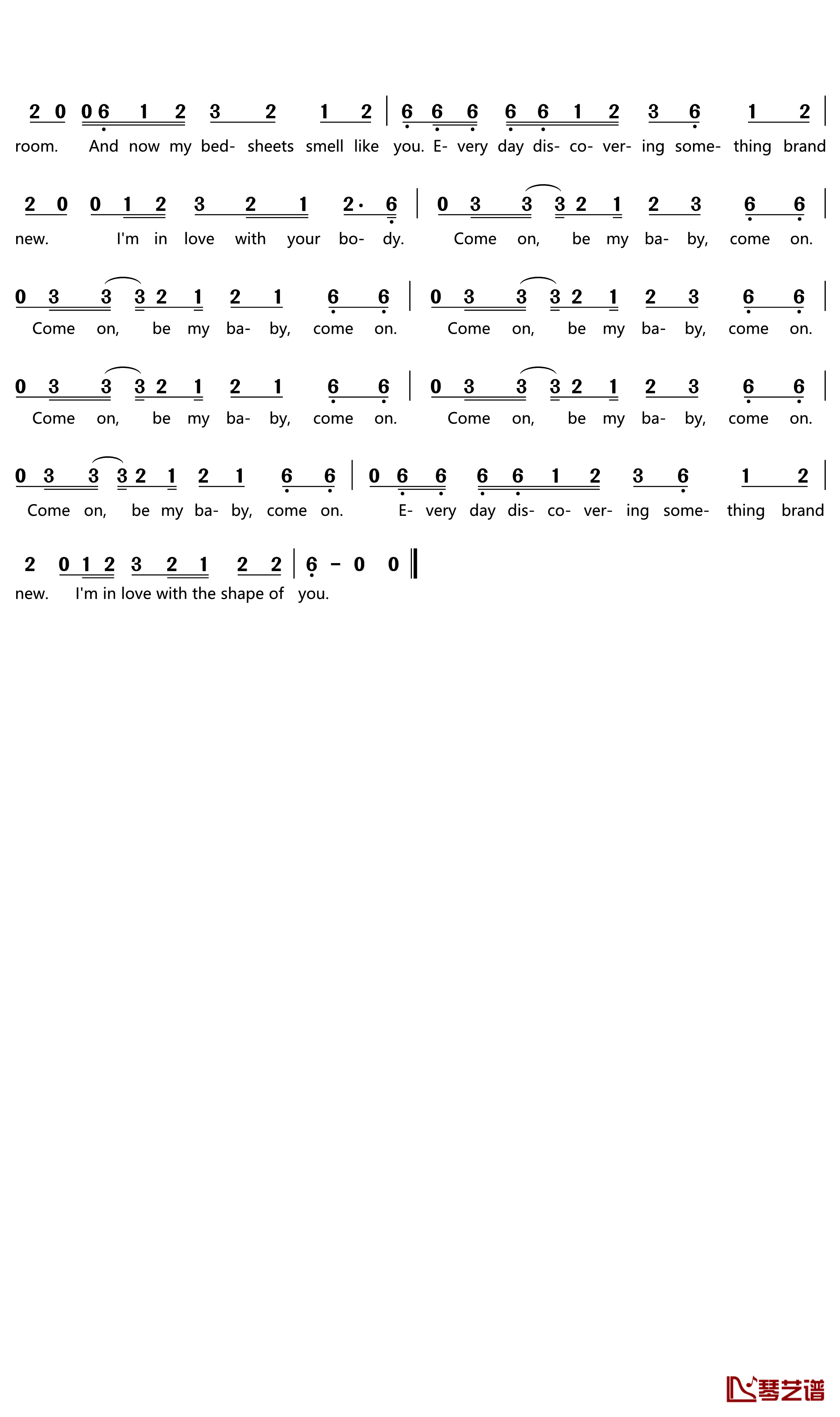 Shape of You简谱(歌词)-EdSheeran演唱-门酱胡安曲谱3
