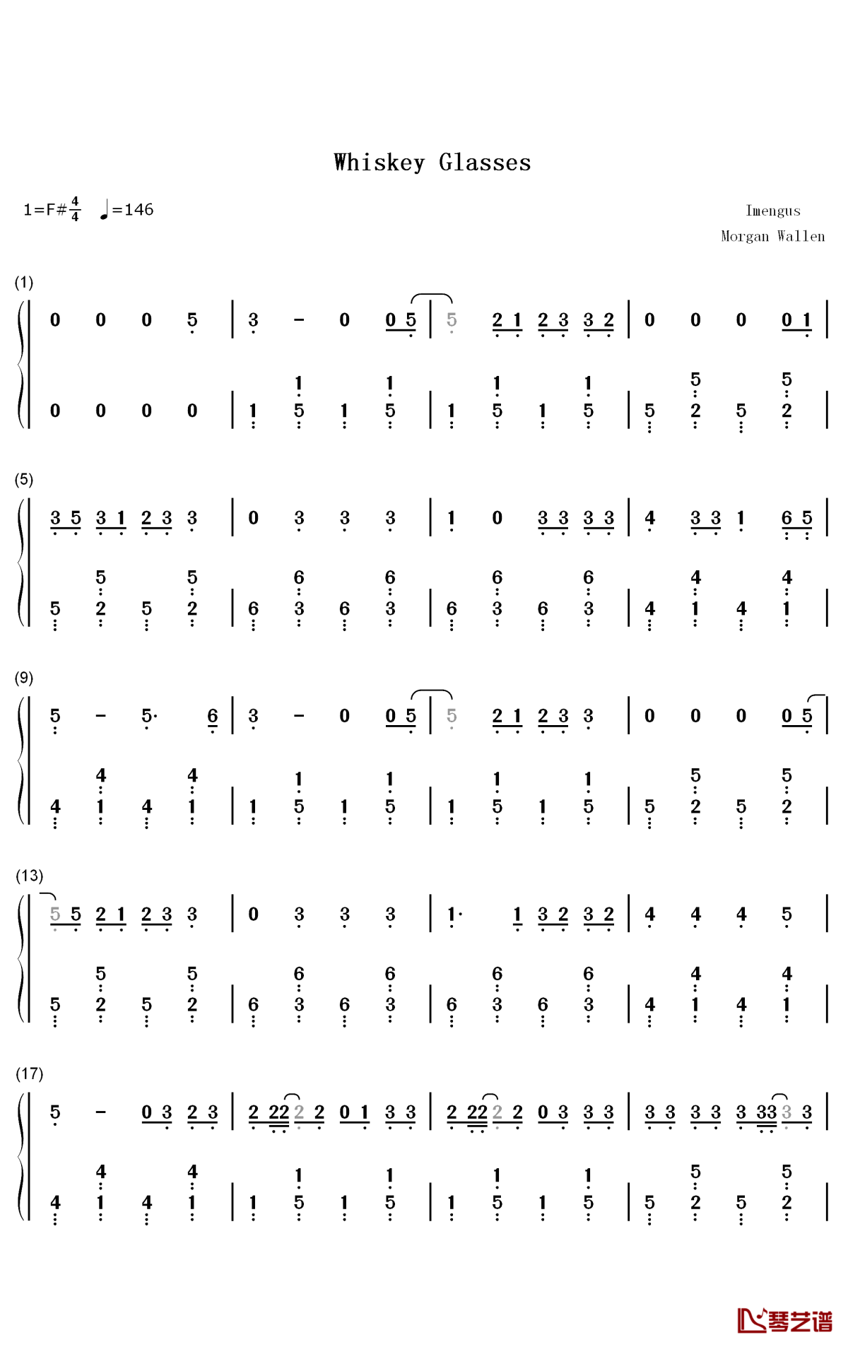 Whiskey Glasses钢琴简谱-数字双手-Morgan Wallen1