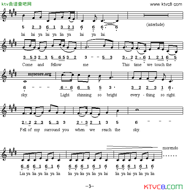 ALiShangirl阿里山的姑娘英译中文歌曲、线简谱混排版简谱1