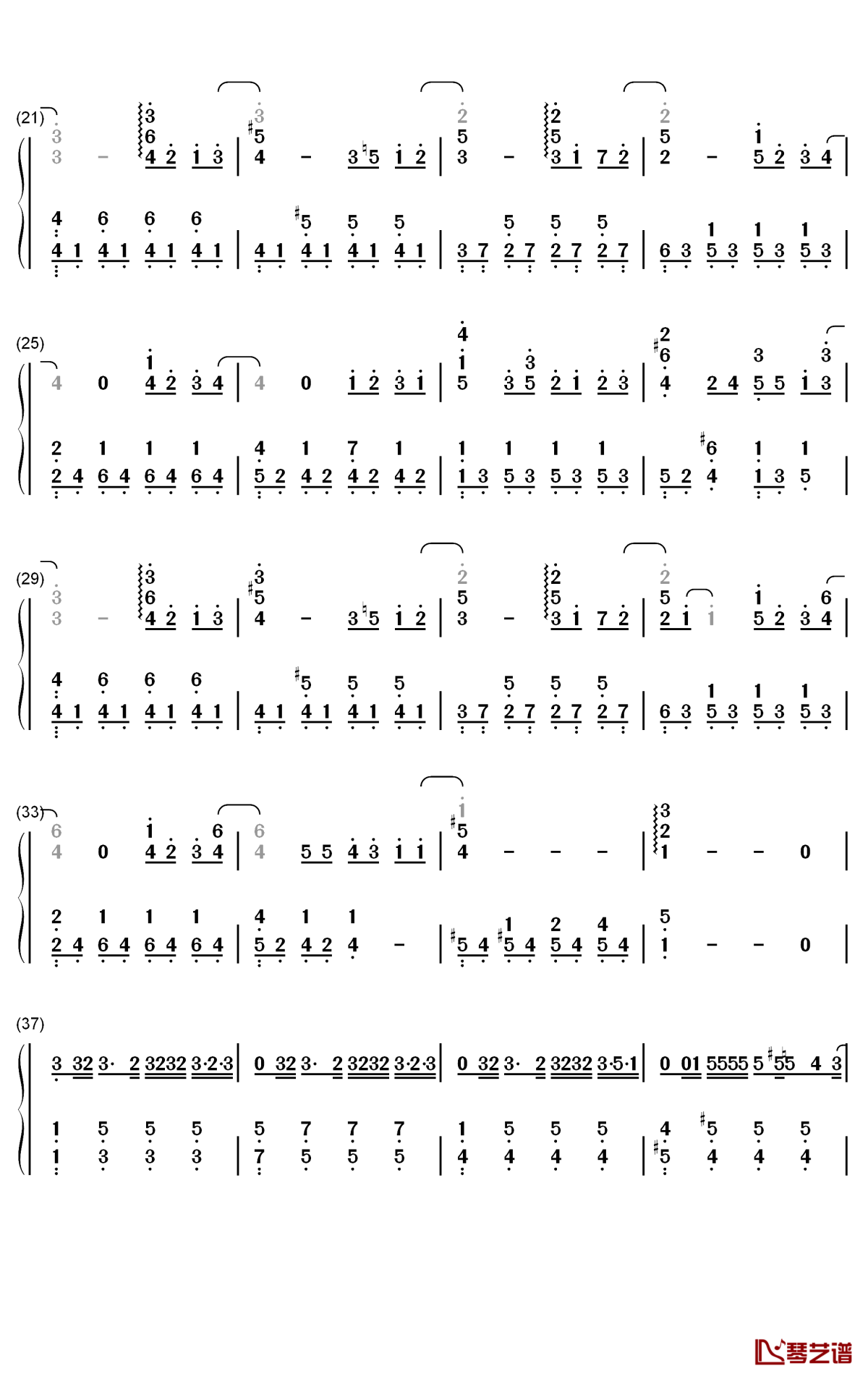 爱情废柴钢琴简谱-数字双手-周杰伦2