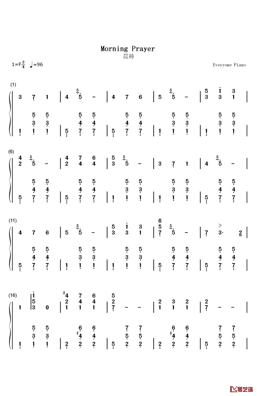 晨祷钢琴简谱-数字双手-L.斯特里鲍1