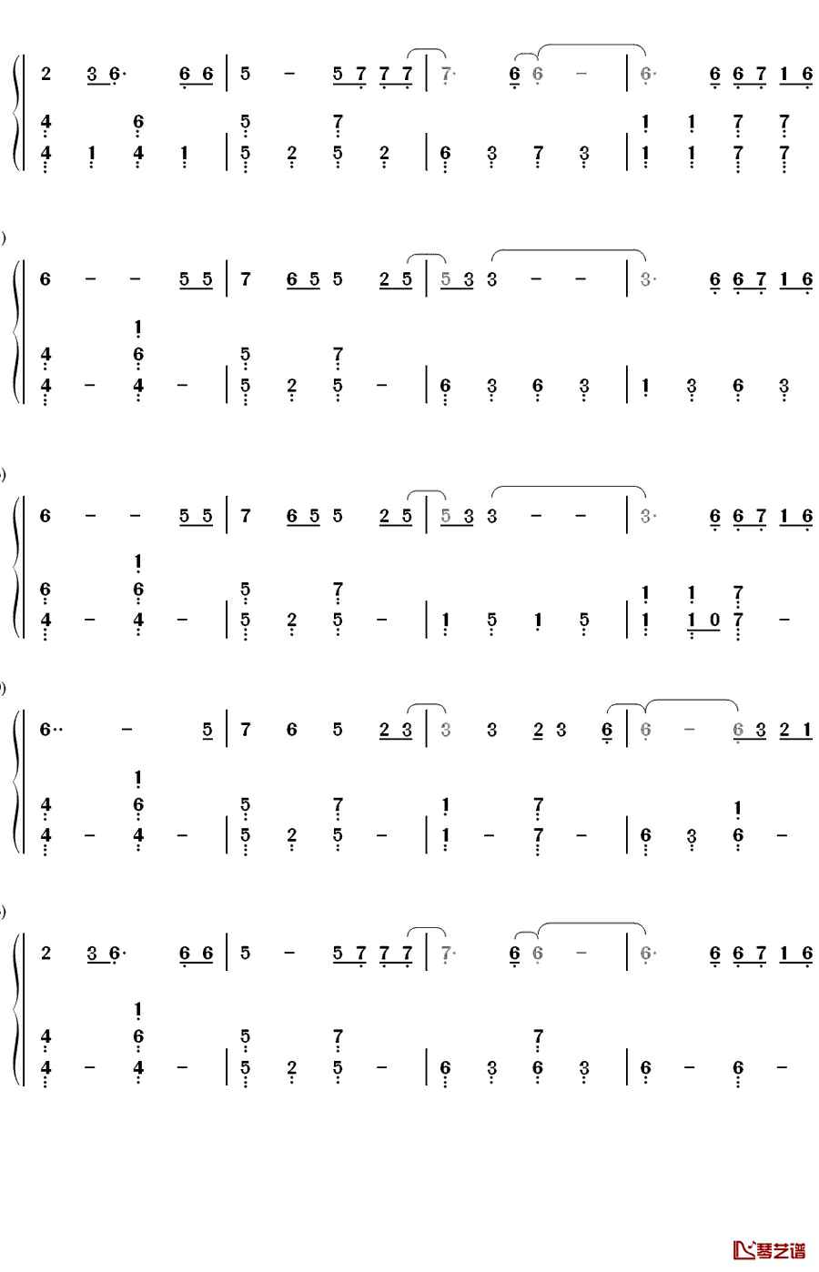 倾尽天下钢琴简谱-数字双手-河图6