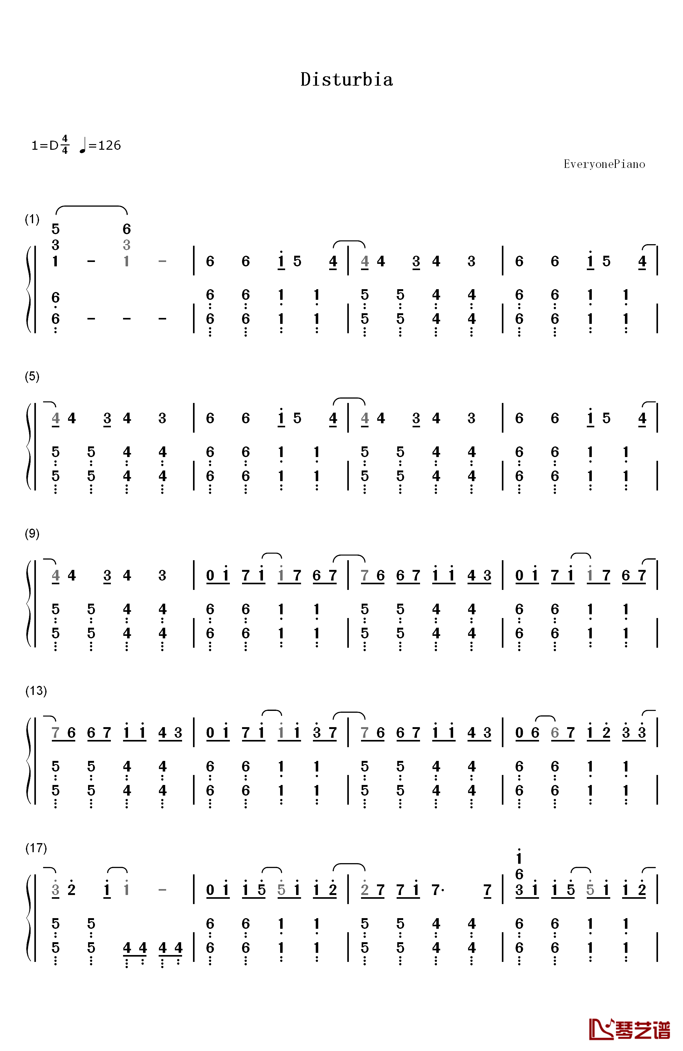 Disturbia钢琴简谱-数字双手-Rihanna1