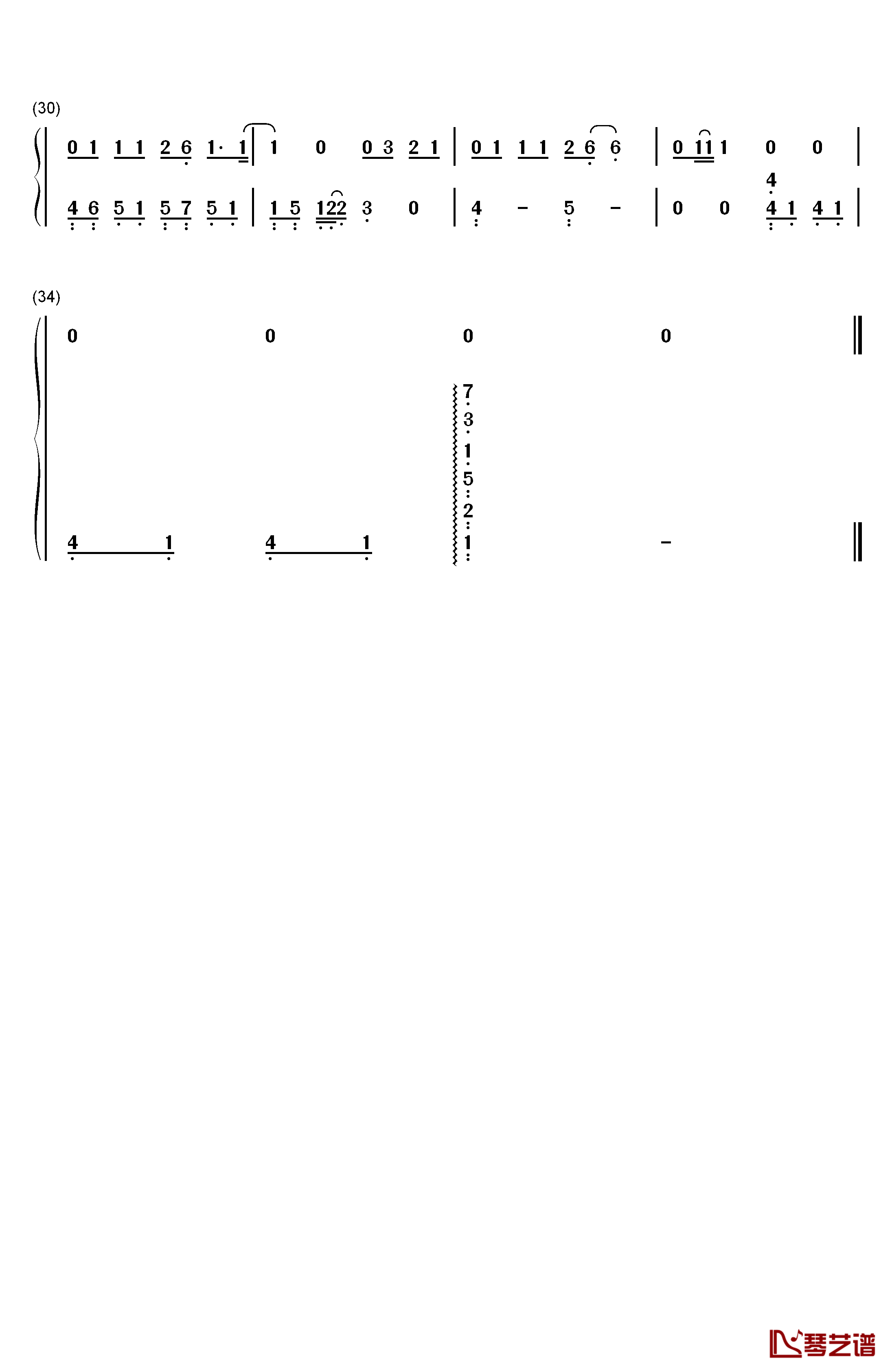 谁钢琴简谱-数字双手-廖俊涛3