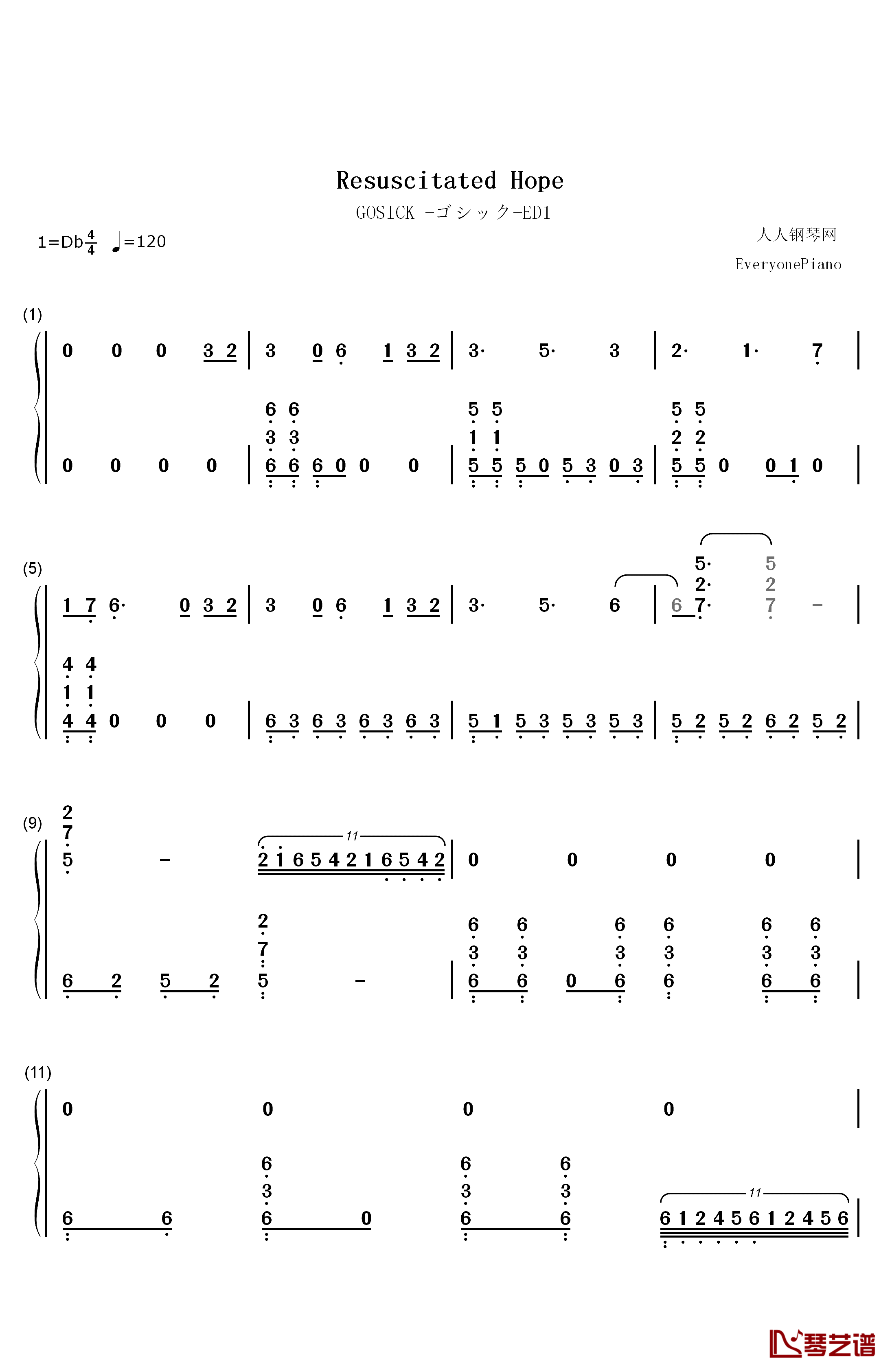 Resuscitated Hope钢琴简谱-数字双手-コミネリサ 小峰理纱　1