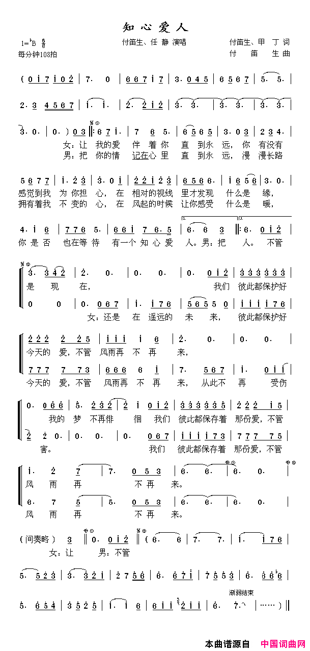 知心爱人简谱-任静演唱1