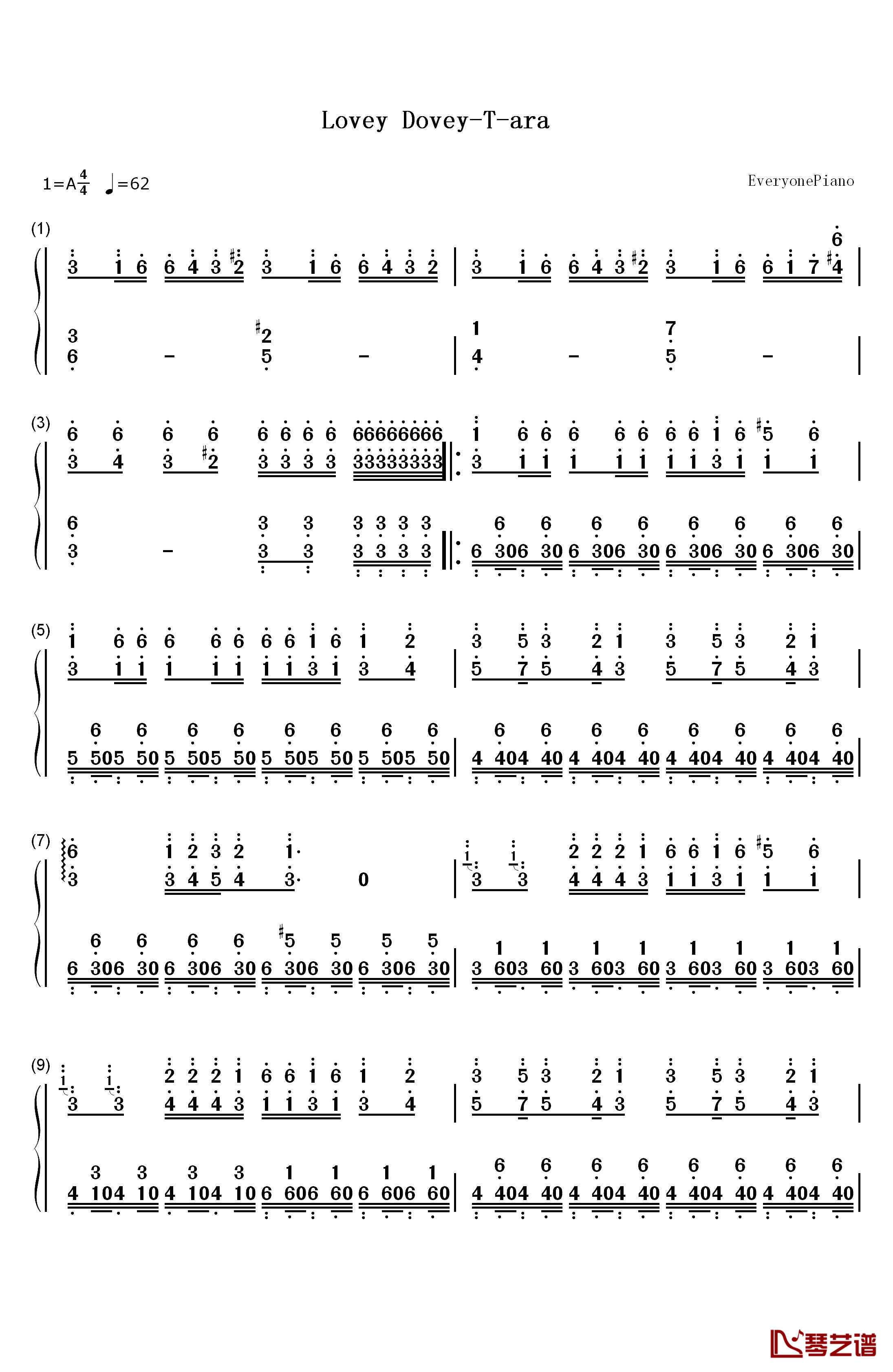 Lovey Dovey钢琴简谱-数字双手-T-ara1