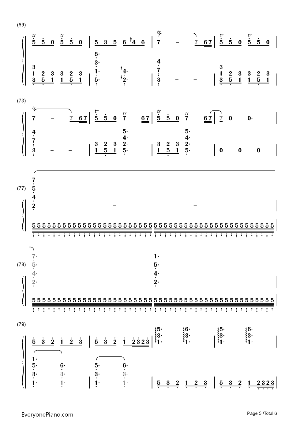 清晨钢琴简谱-数字双手-格里格5