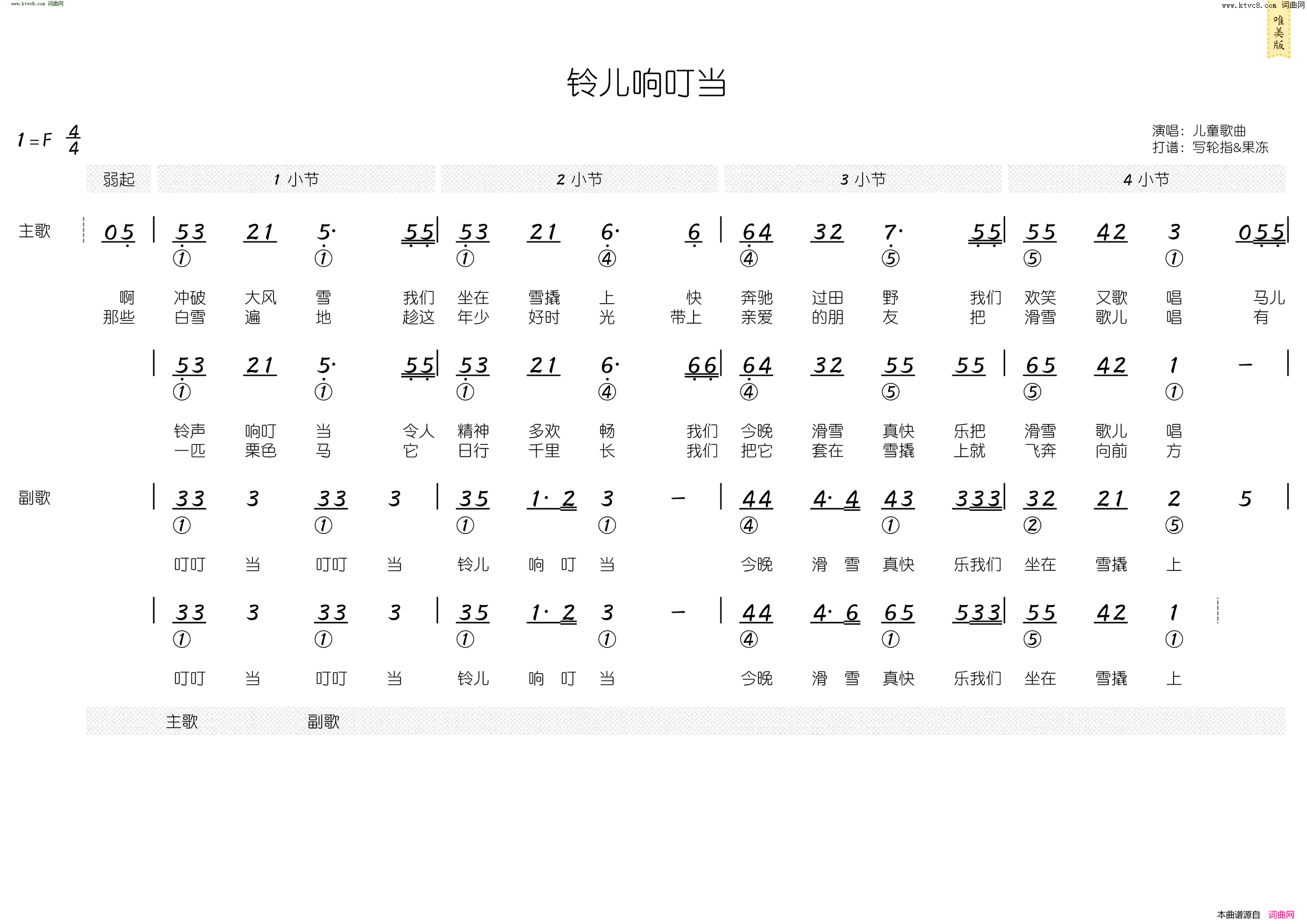 铃儿响叮当简和谱简谱1