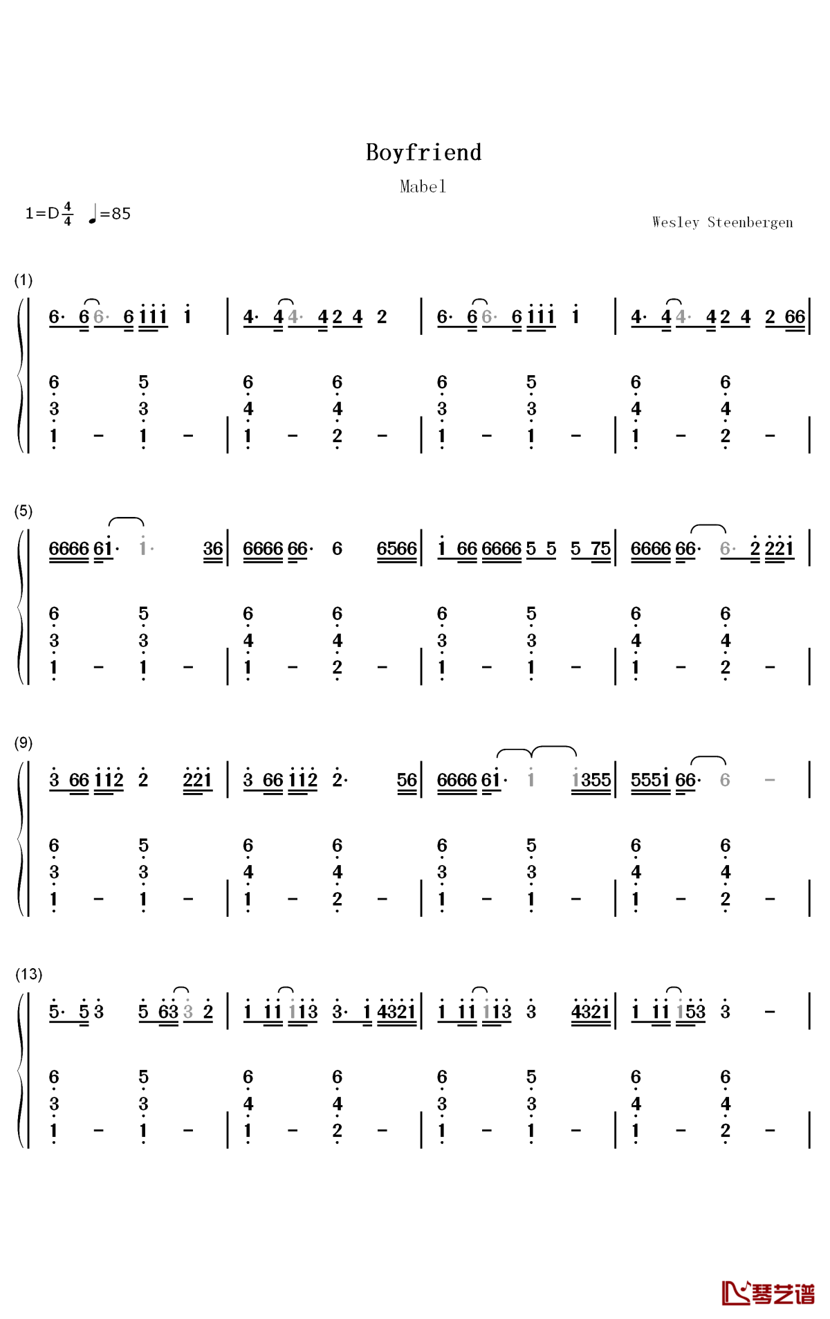 Boyfriend钢琴简谱-数字双手-Mabel1