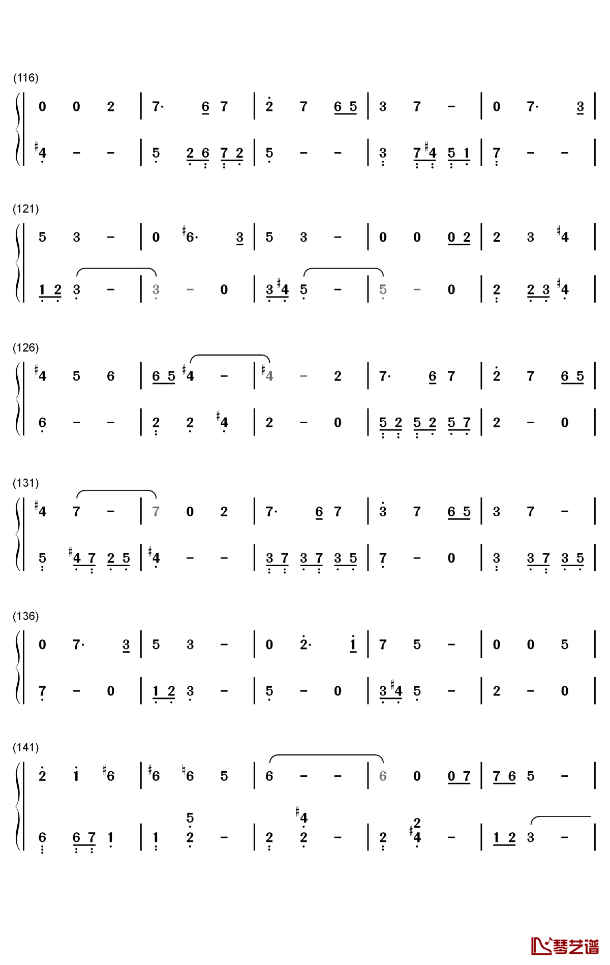 满足钢琴简谱-数字双手-肖战5