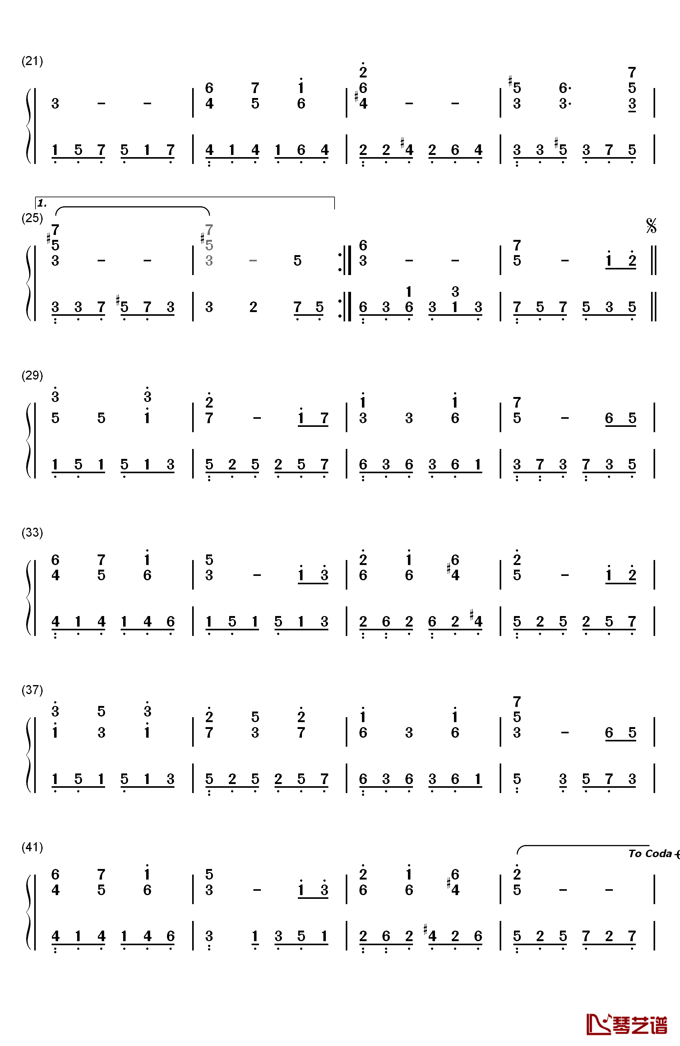 Today钢琴简谱-数字双手-梁咏琪2