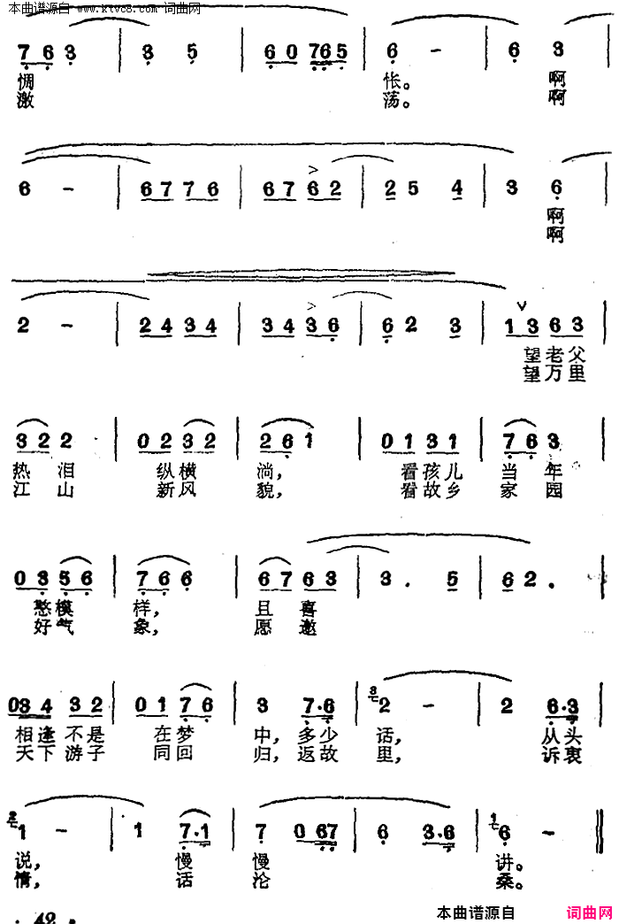 回归曲电视剧《望海情牵》插曲简谱1