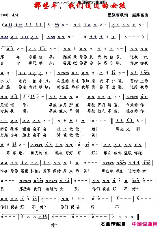 那些年，我们追过的女孩简谱1