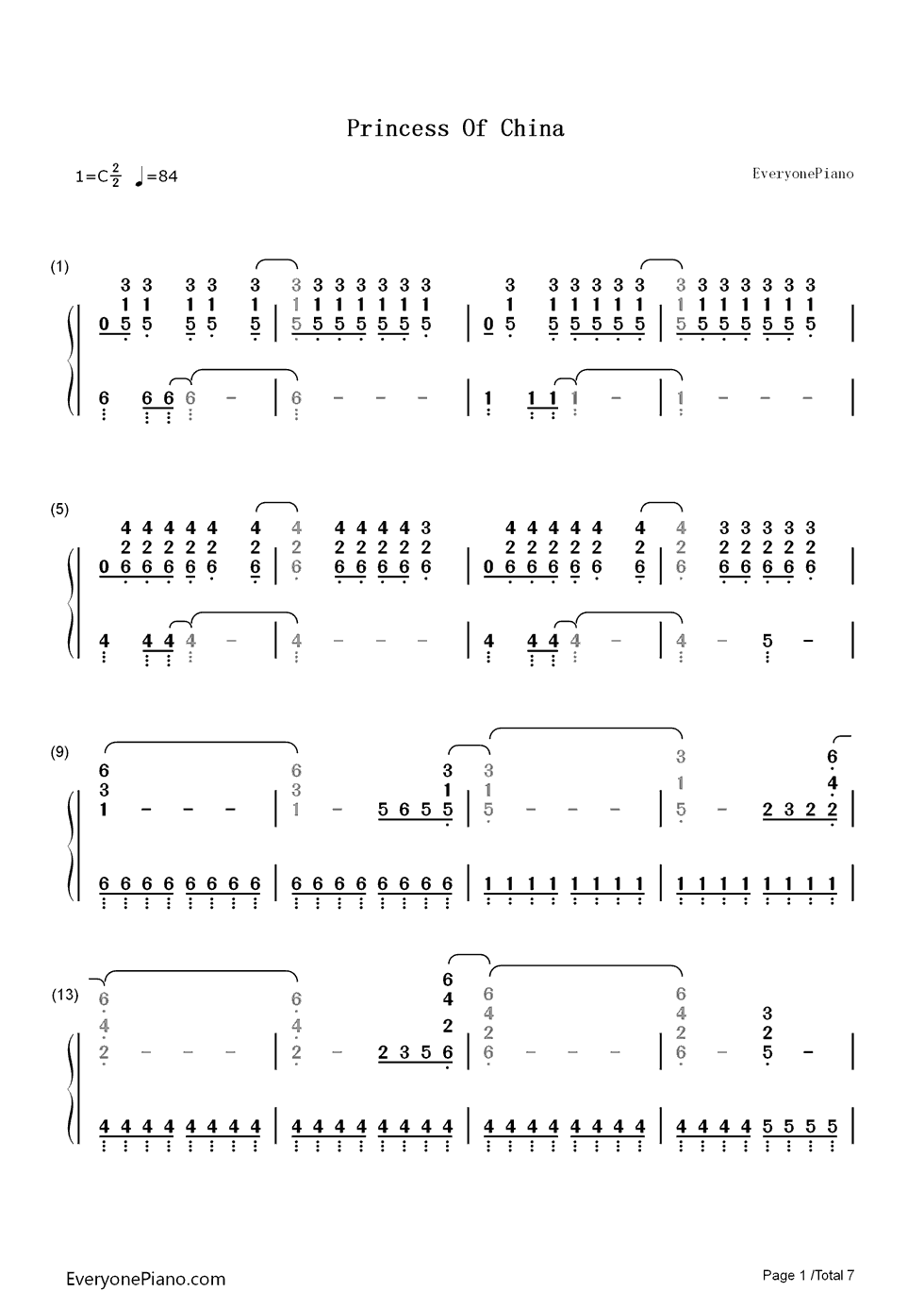 Princess of China钢琴简谱-数字双手-Coldplay1