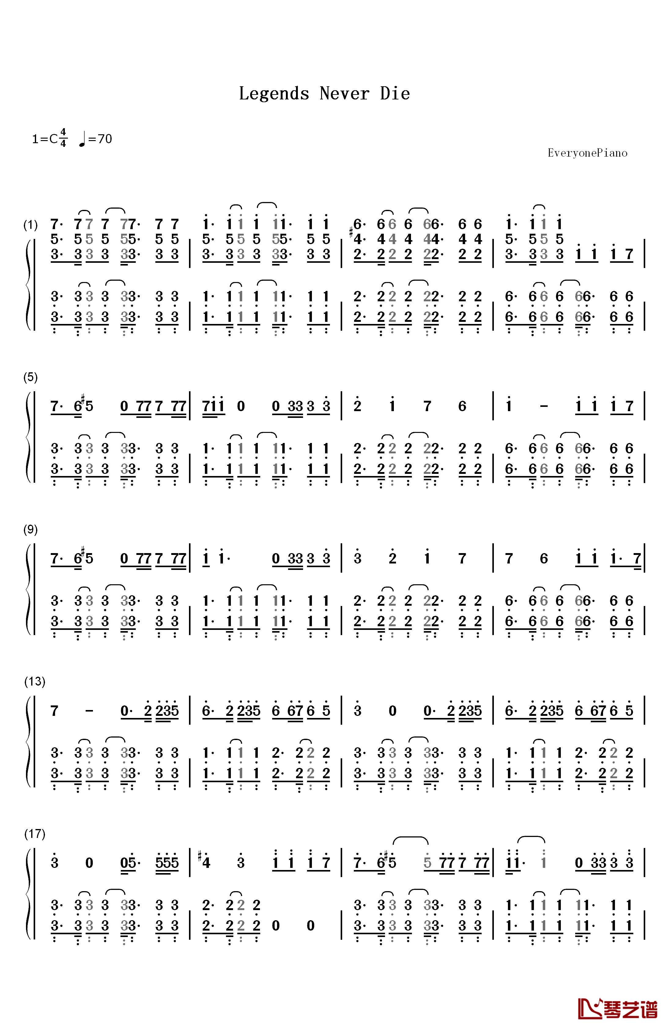 Legends Never Die钢琴简谱-数字双手-Against the Current1