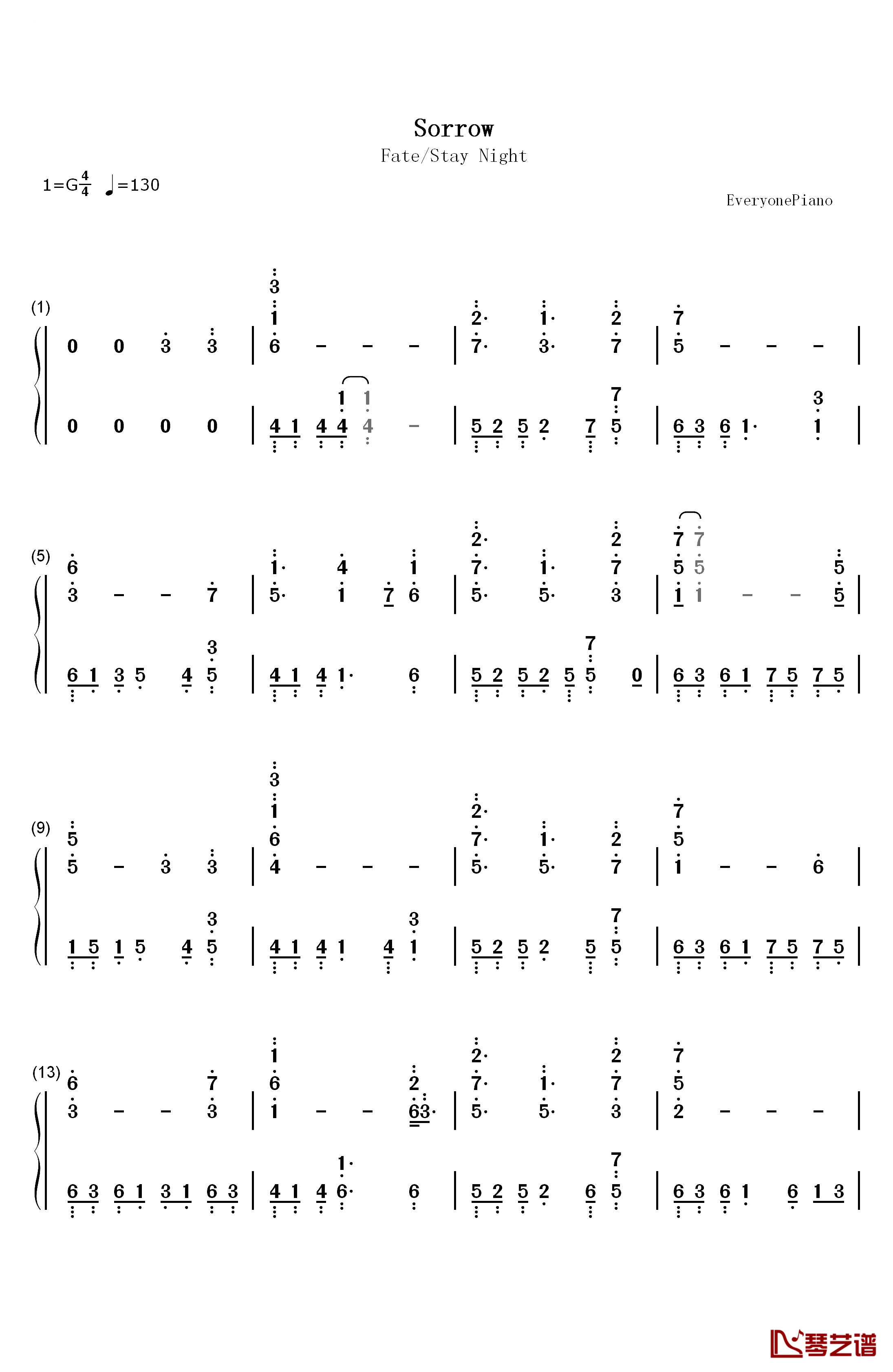 Sorrow钢琴简谱-数字双手-川井宪次1