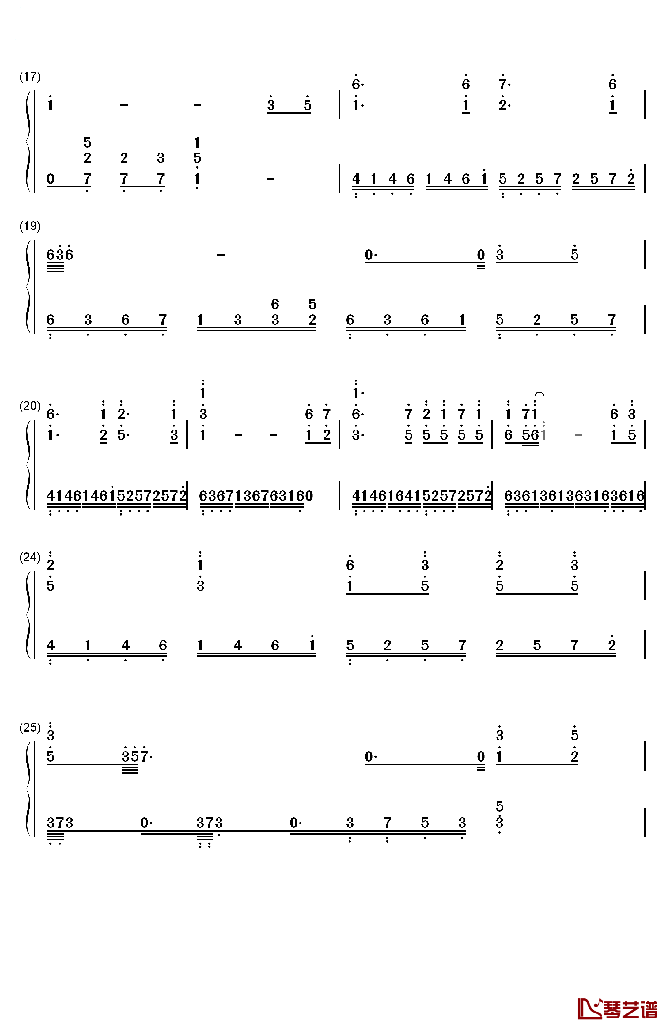 姻缘钢琴简谱-数字双手-李善姬2