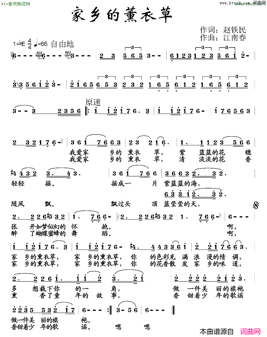 家乡的薰衣草简谱-张春梅演唱-赵铁民/江南春词曲1