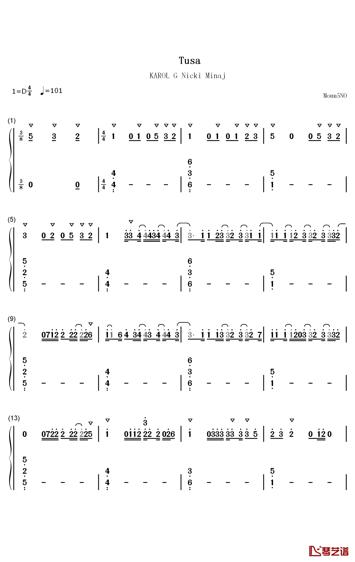 Tusa钢琴简谱-数字双手-Karol G Nicki Minaj1