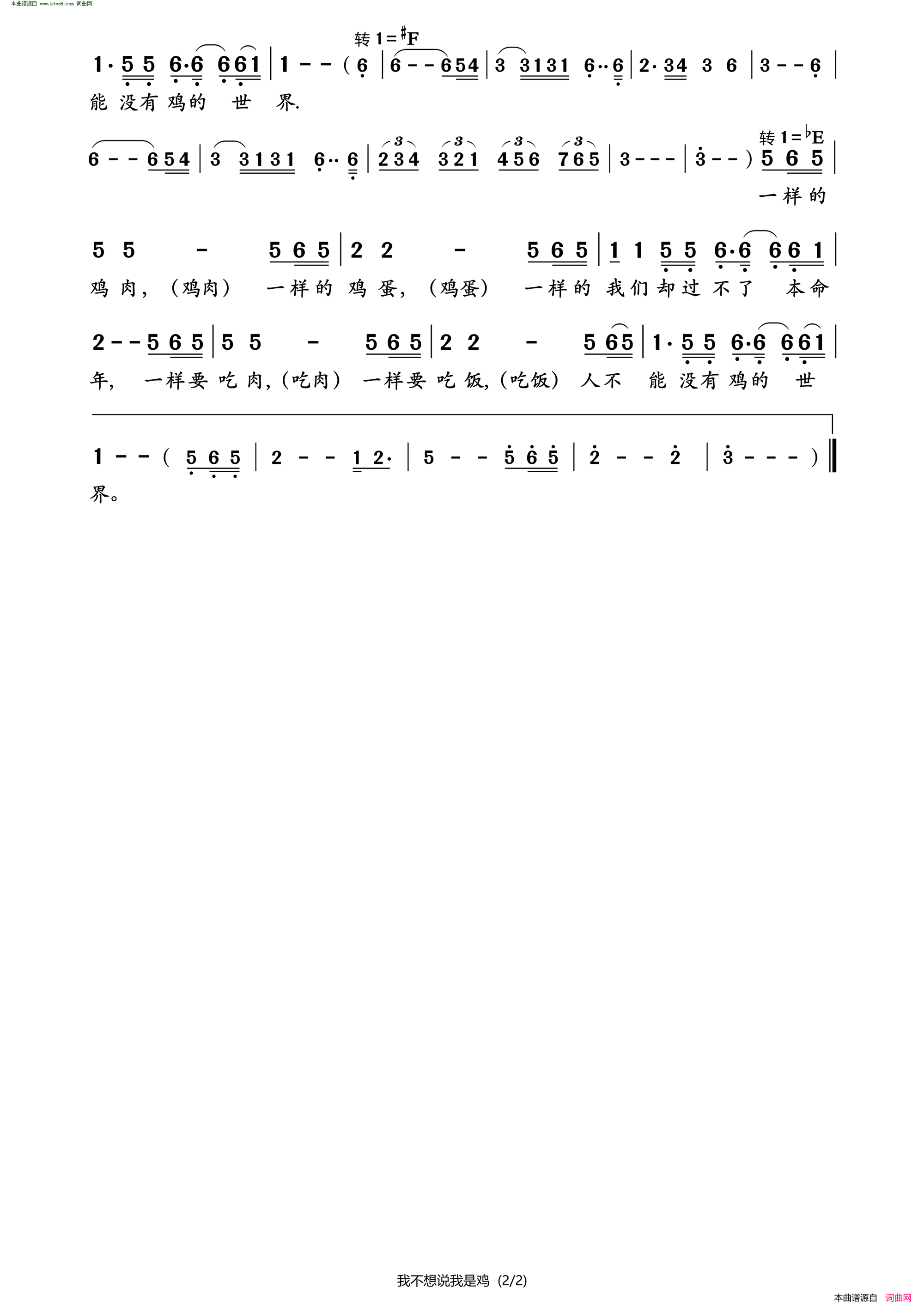 我不想说我是鸡简谱-K娃演唱-K铃制造/我不想说词曲1