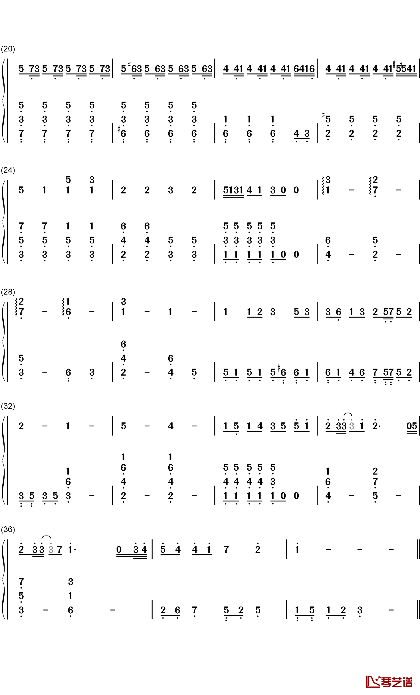 冬眠钢琴简谱-数字双手-司南2