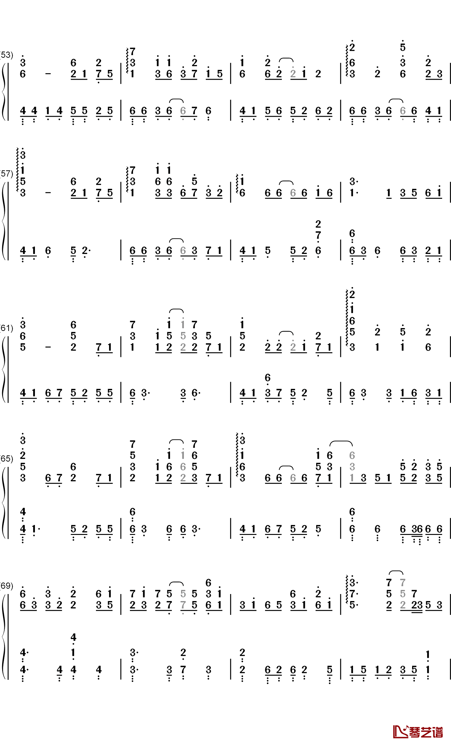 哪吒钢琴简谱-数字双手-贰婶4