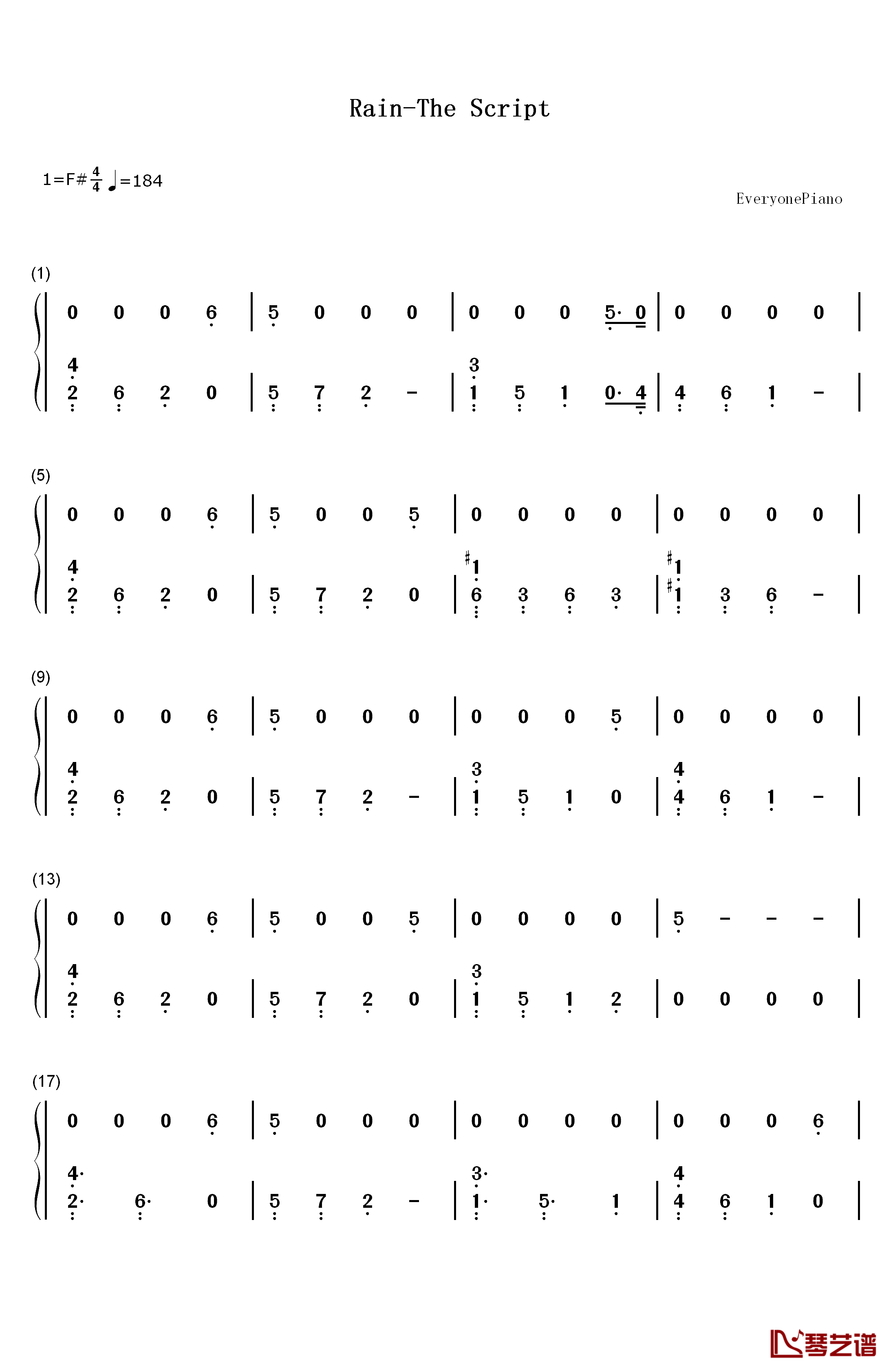 Rain钢琴简谱-数字双手-The Script1