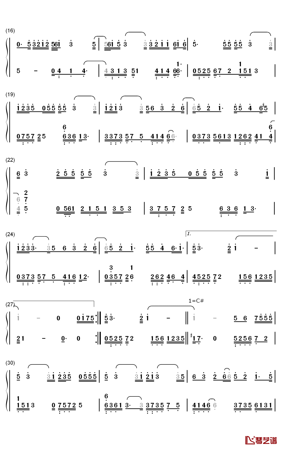 月夜钢琴简谱-数字双手-双笙 妖扬2