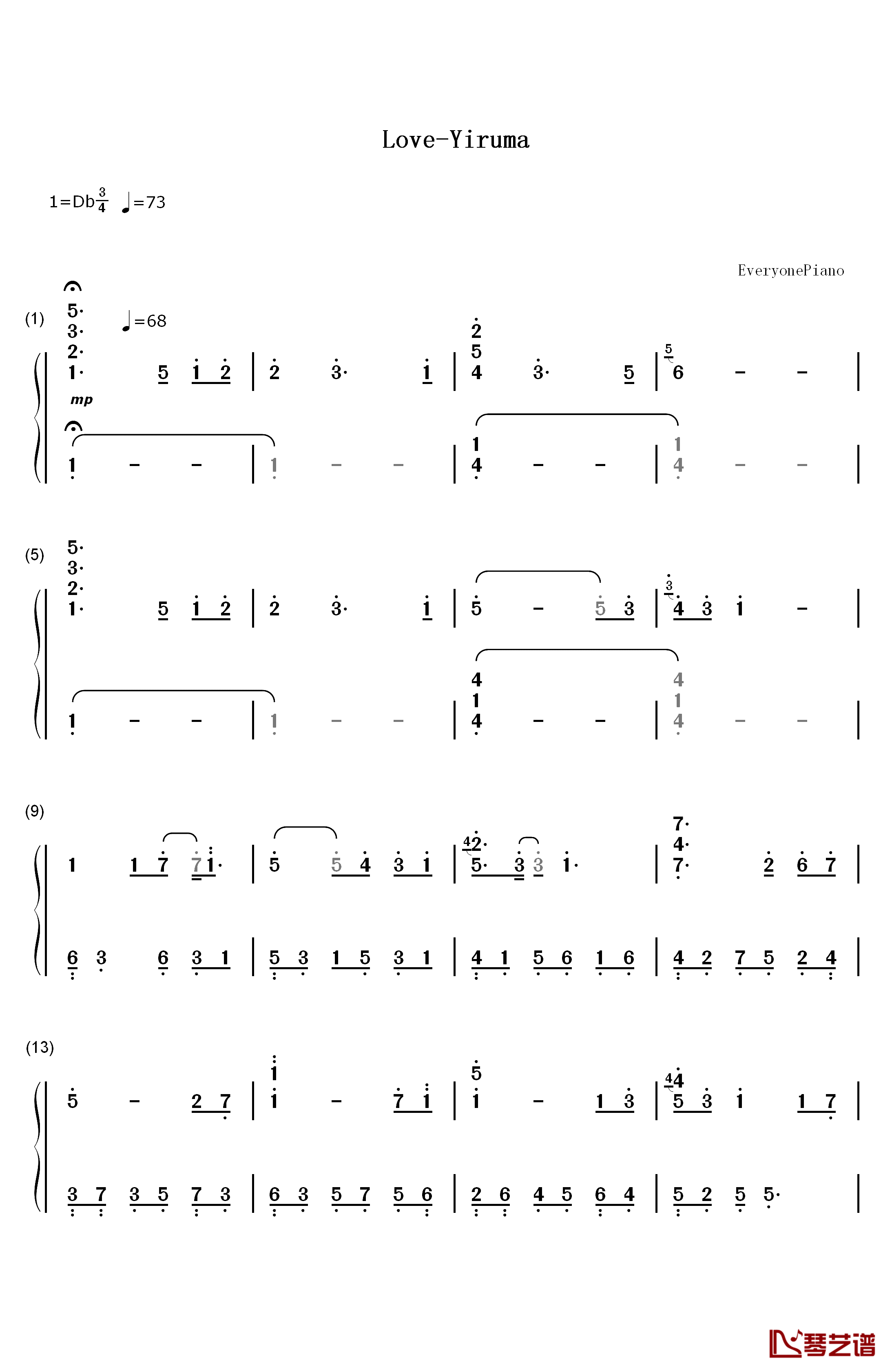 Love钢琴简谱-数字双手-李闰珉1