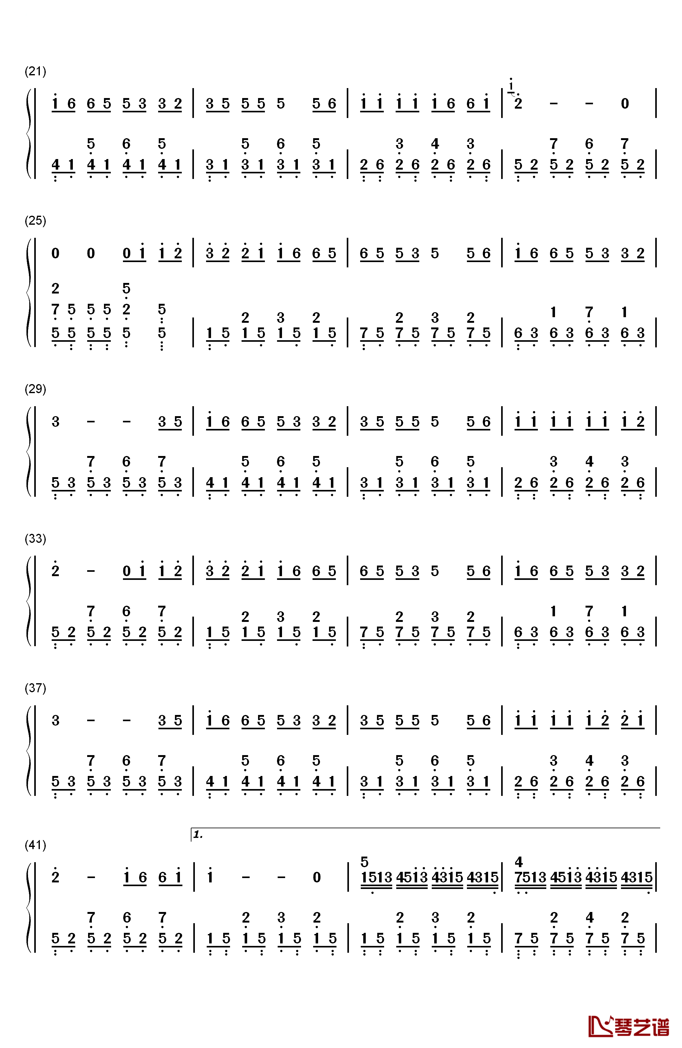 一定要爱你钢琴简谱-数字双手-田一龙2