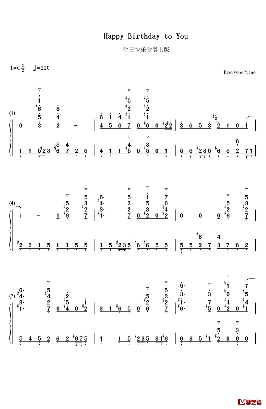 生日快乐歌钢琴简谱-数字双手-未知1